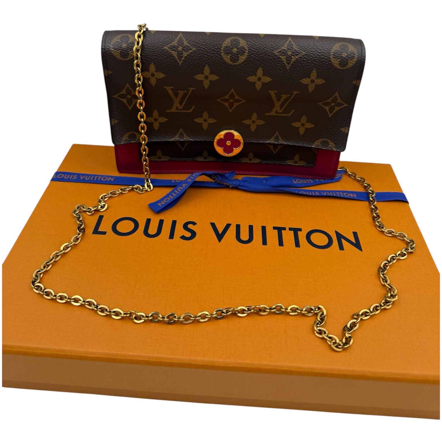 LOUIS VUITTON SAC WOC FLORE TOILE MONOGRAM ET CUIR + CHAINE (SN5118) + BOITE
