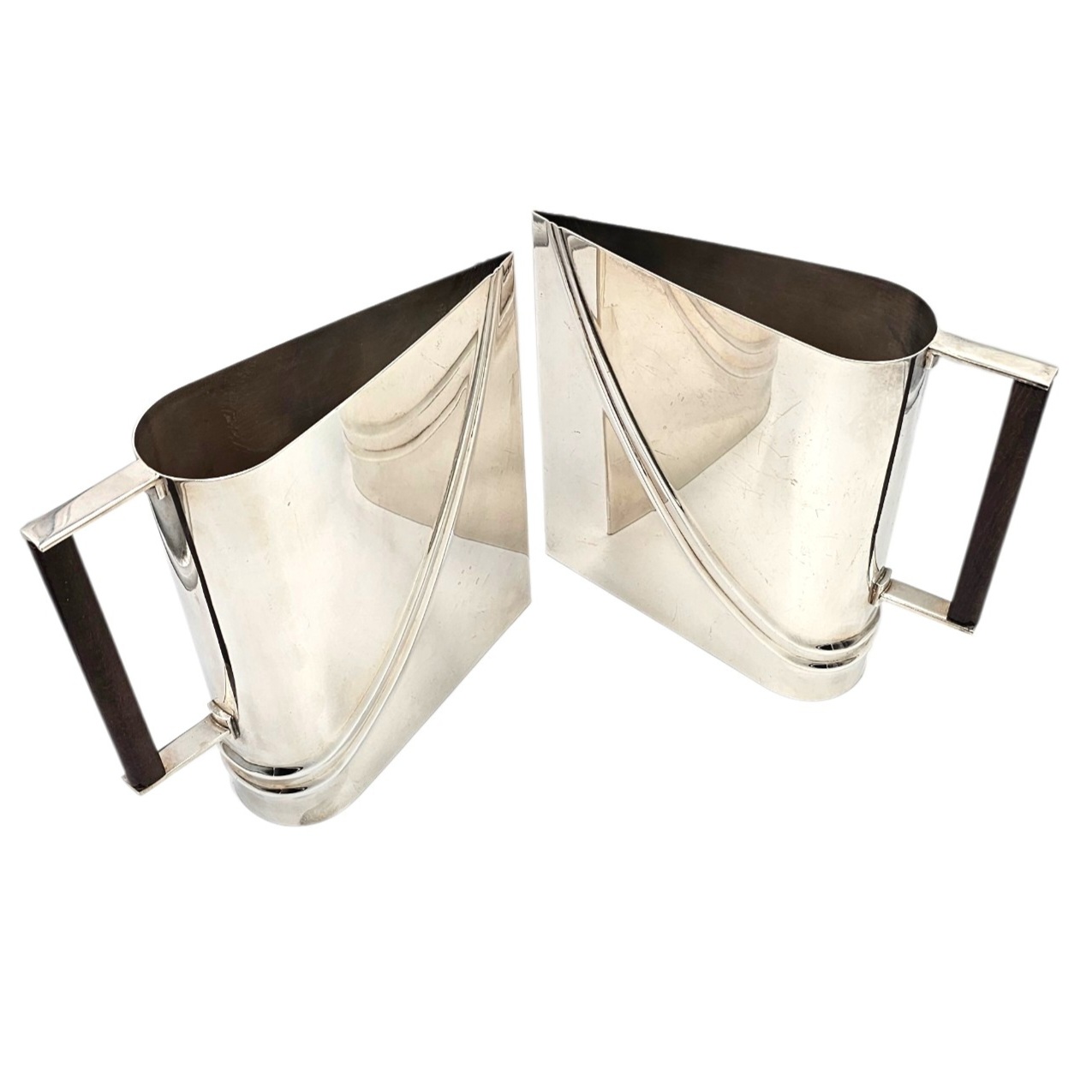 KIRK STIEFF PAIRE DE VERSEUSES MODERNISTES EN METAL ARGENTE & BOIS