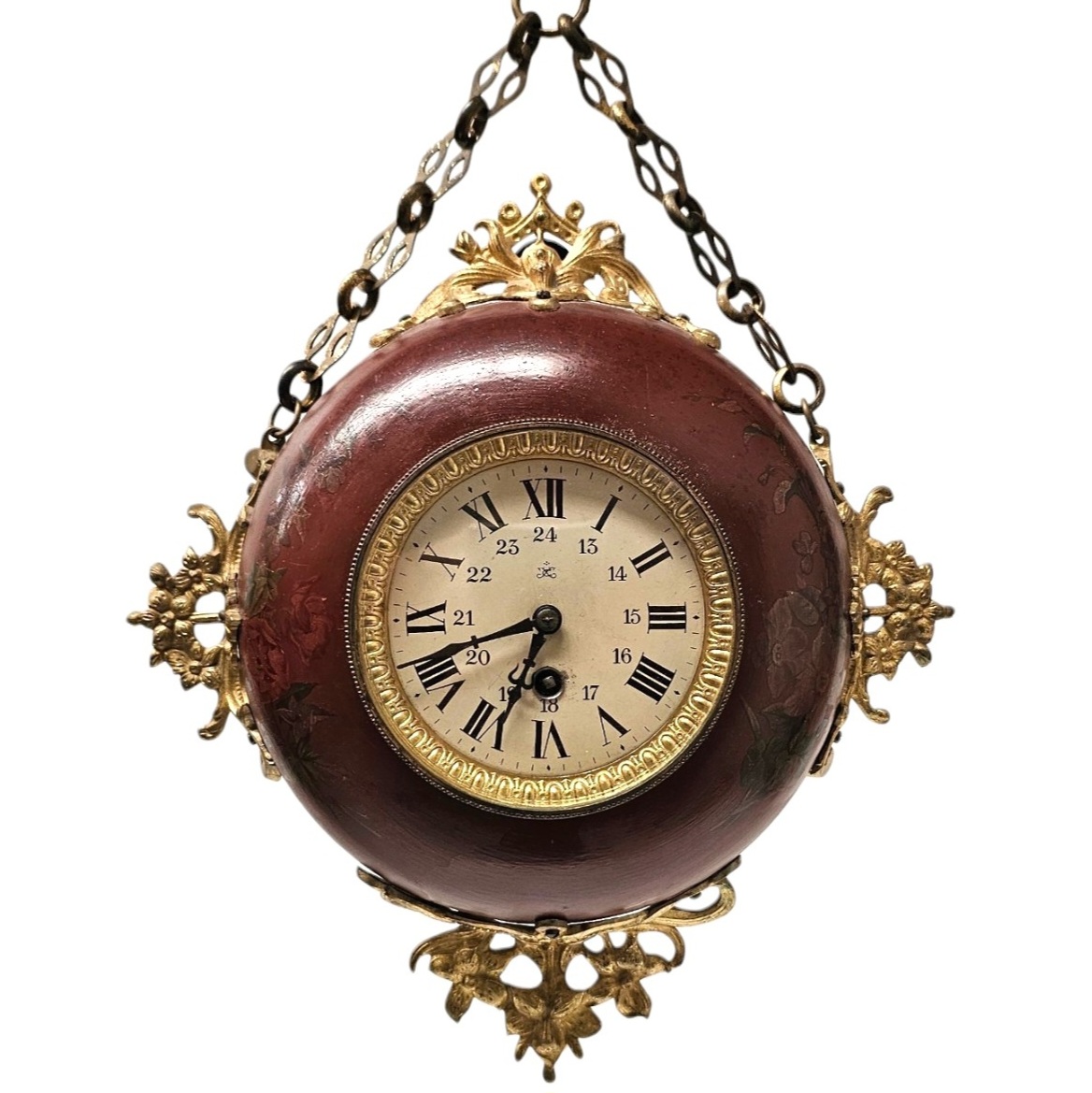 PENDULE DE BOULANGER A DECOR DE FLEURS ETAT DE MARCHE DIAM 32 CM