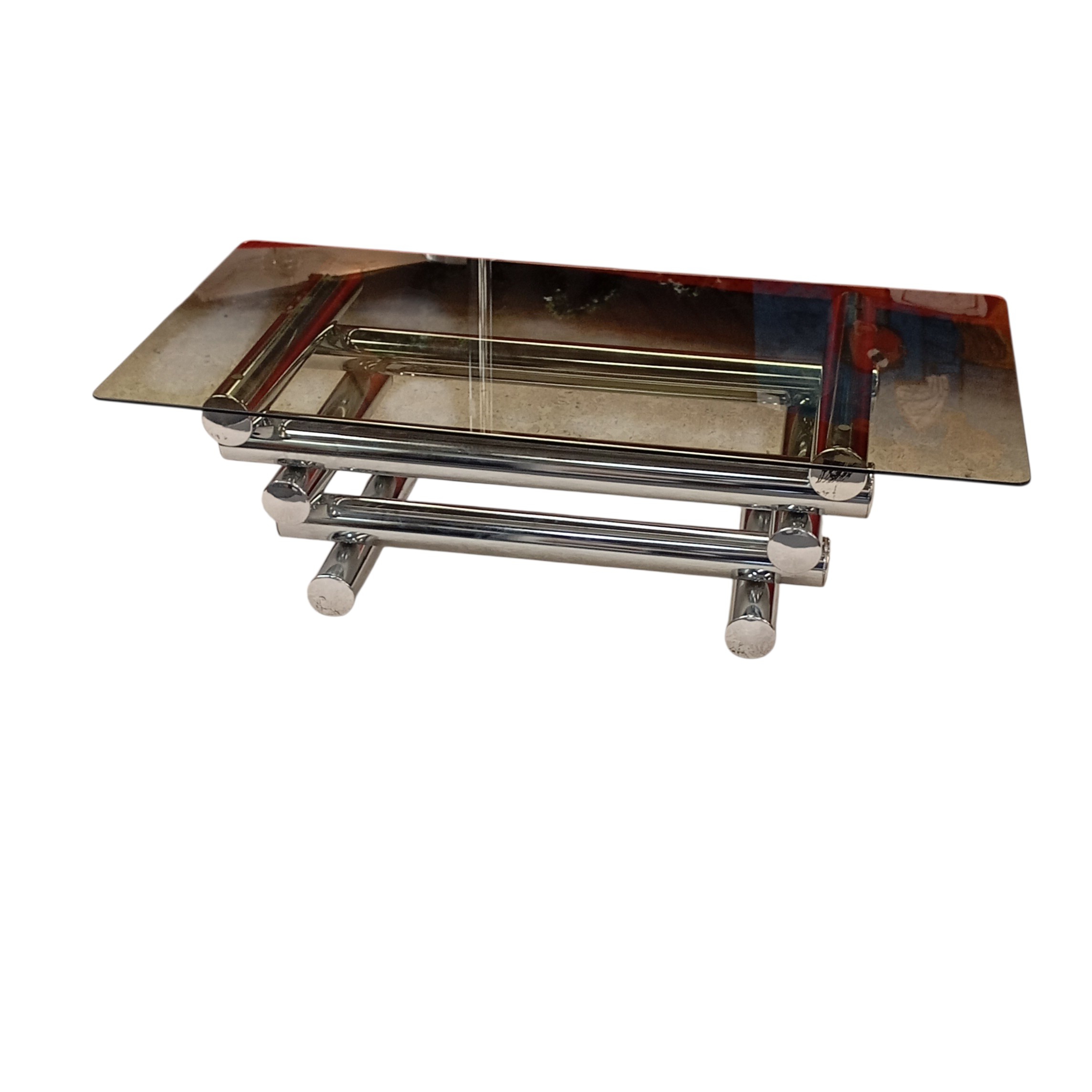 WILLY RIZZO TABLE BASSE ANNEES 70 TUBES CHROMES 100 x 50 x 32 CM