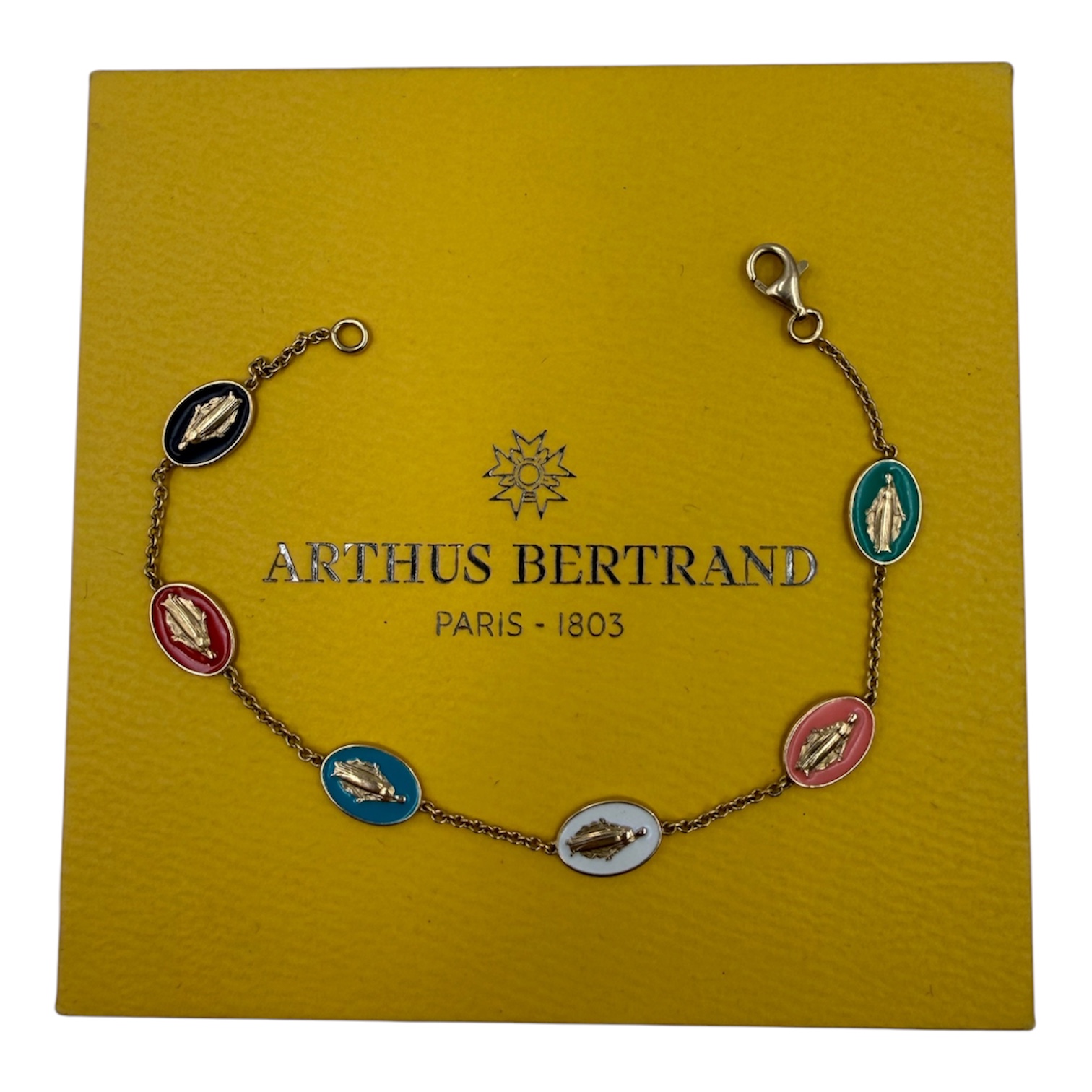 ARTHUS BERTRAND LES MIRACULEUSES BRACELET OR (750) 6 MEDAILLES + BOITE + FACTURE