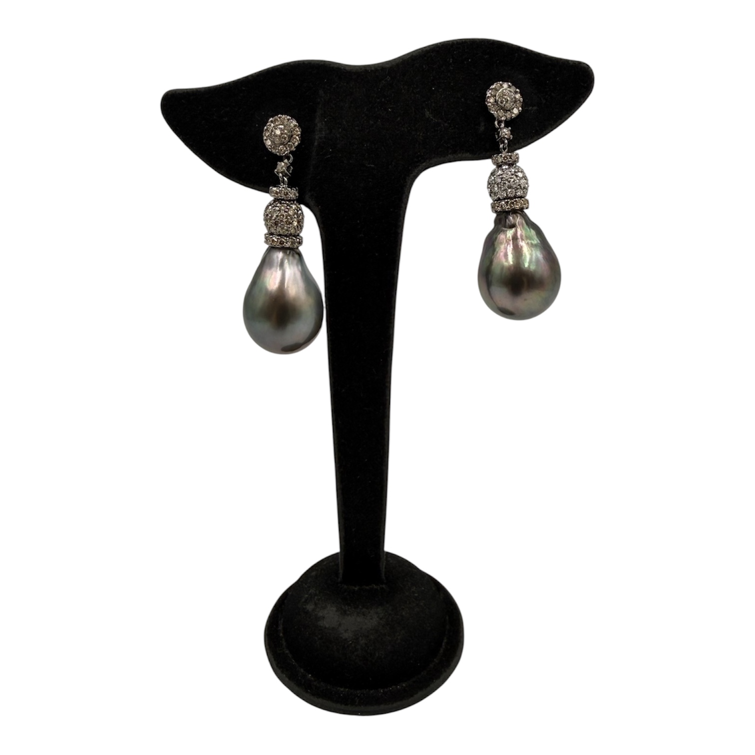 BOUCLES D OREILLES PERLE BAROQUE DE TAHITI SERTIE DE DIAMANTS ET OR PB 24.23 GR