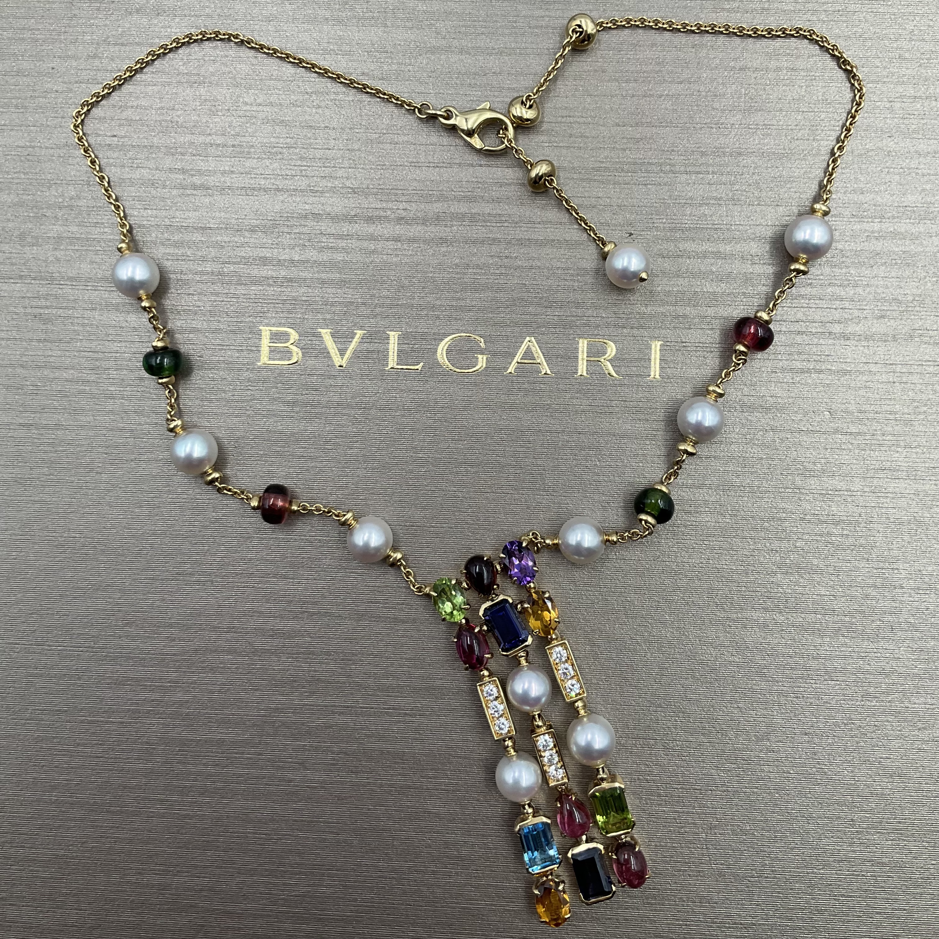 BULGARI COLLIER ALLEGRA EN OR, DIAMANTS, PIERRES PRECIEUSES ET PERLES + ECRIN