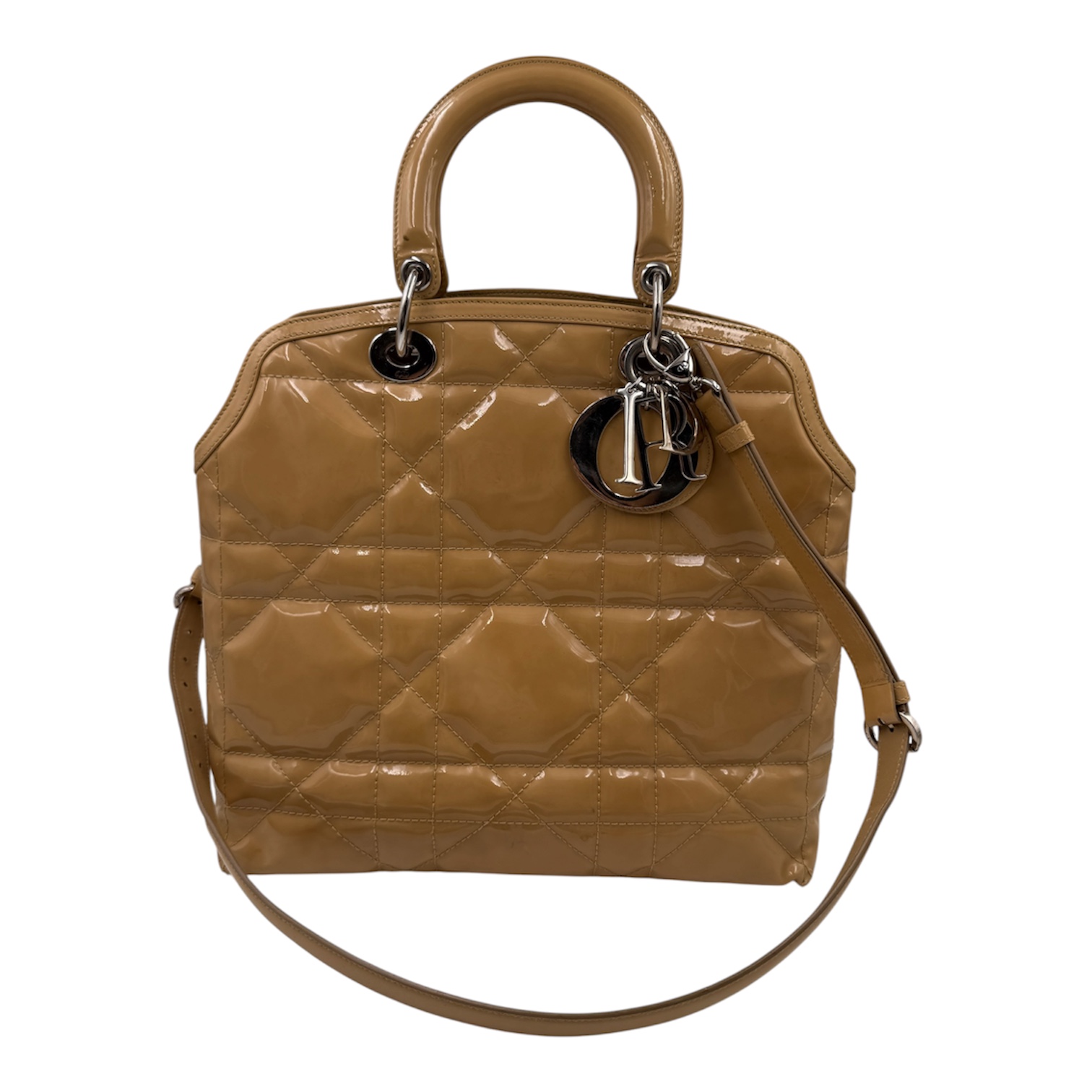 CHRISTIAN DIOR SAC GRANVILLE MATELASSE CUIR VERNIS CAMEL (05-MA-0190) CIRCA 2010
