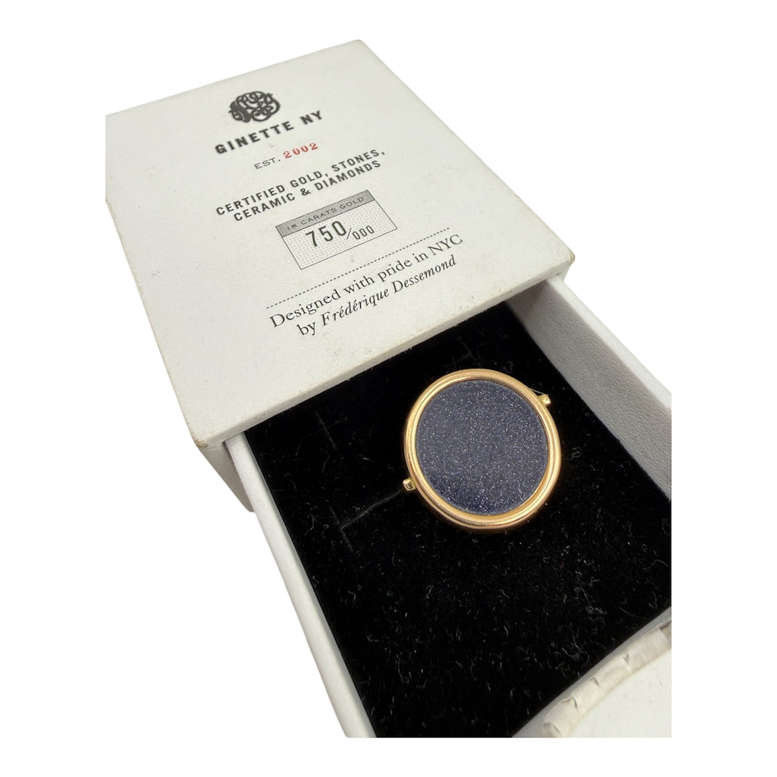 GINETTE NY BAGUE DISC EN OR (750) BLUE SANDSTONE T 55 PB 3.77 GR + ECRIN