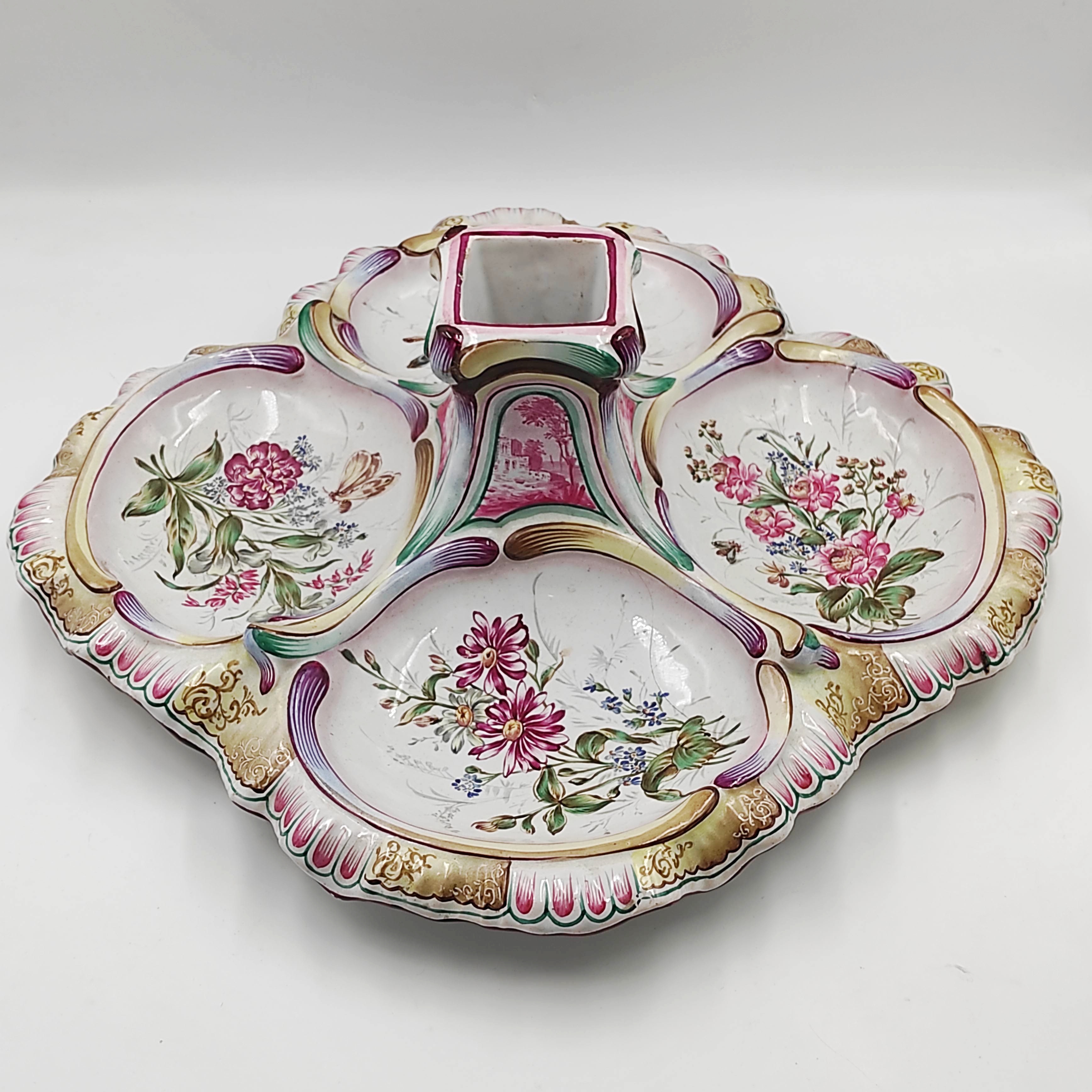 7 B46 CENTRE DE TABLE EN FAIENCE ST CLEMENT SIGNE E GALLE 24 CM
