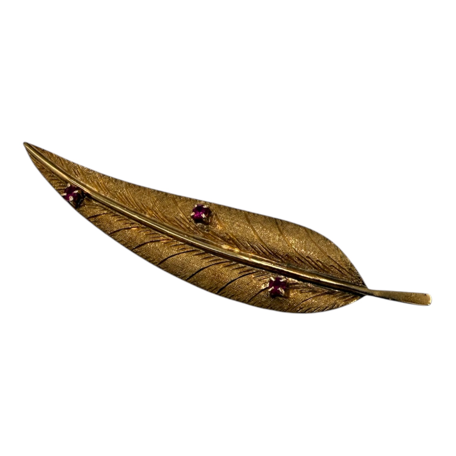 BROCHE PLUME EN OR (AIGLE) ET 3 RUBIS SYNTHETIQUES P.B. 4.36 GR