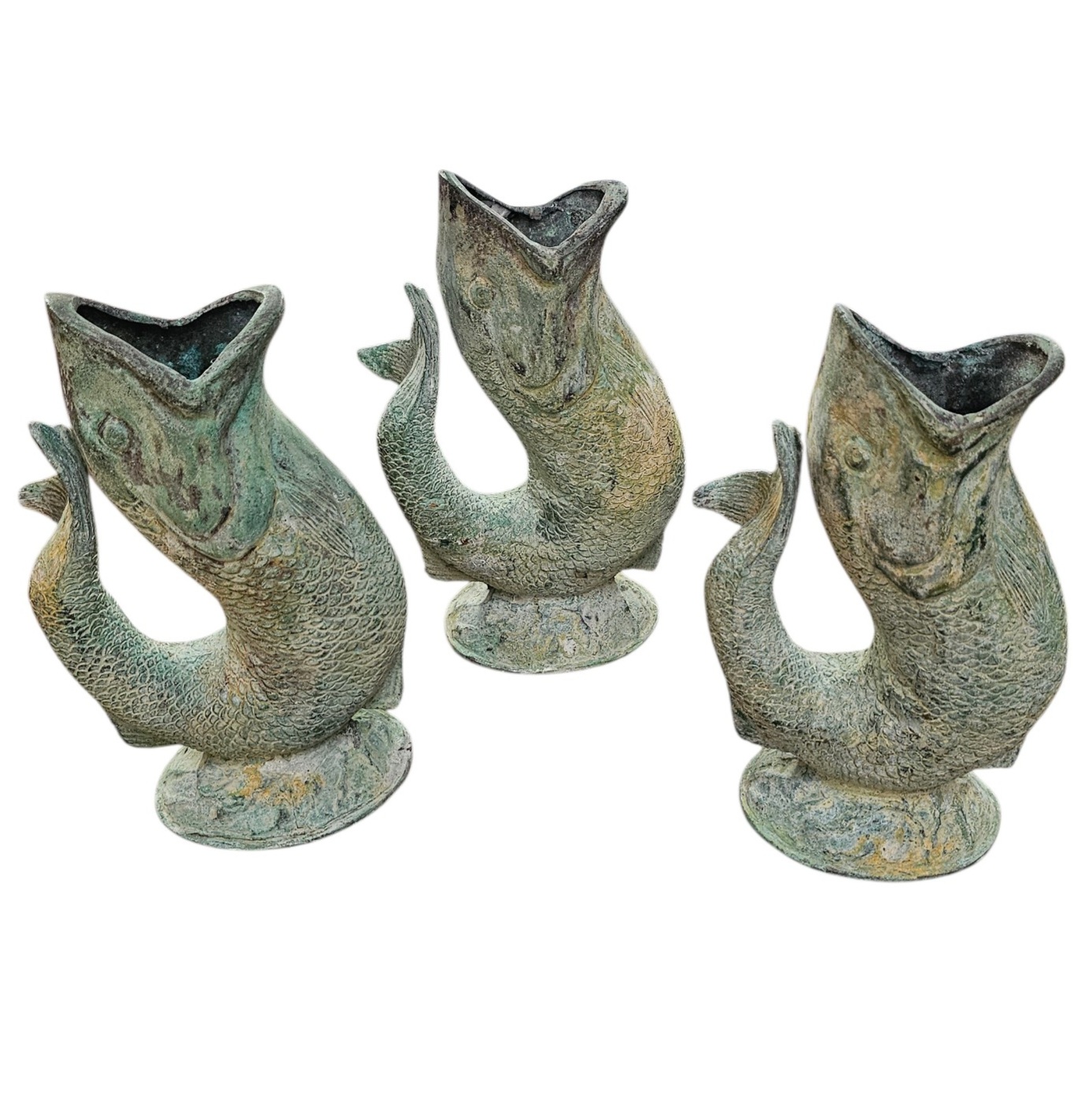 SERIE DE 3 FONTAINES ANCIENNES EN FORME DE POISSON 25 X 15 CM