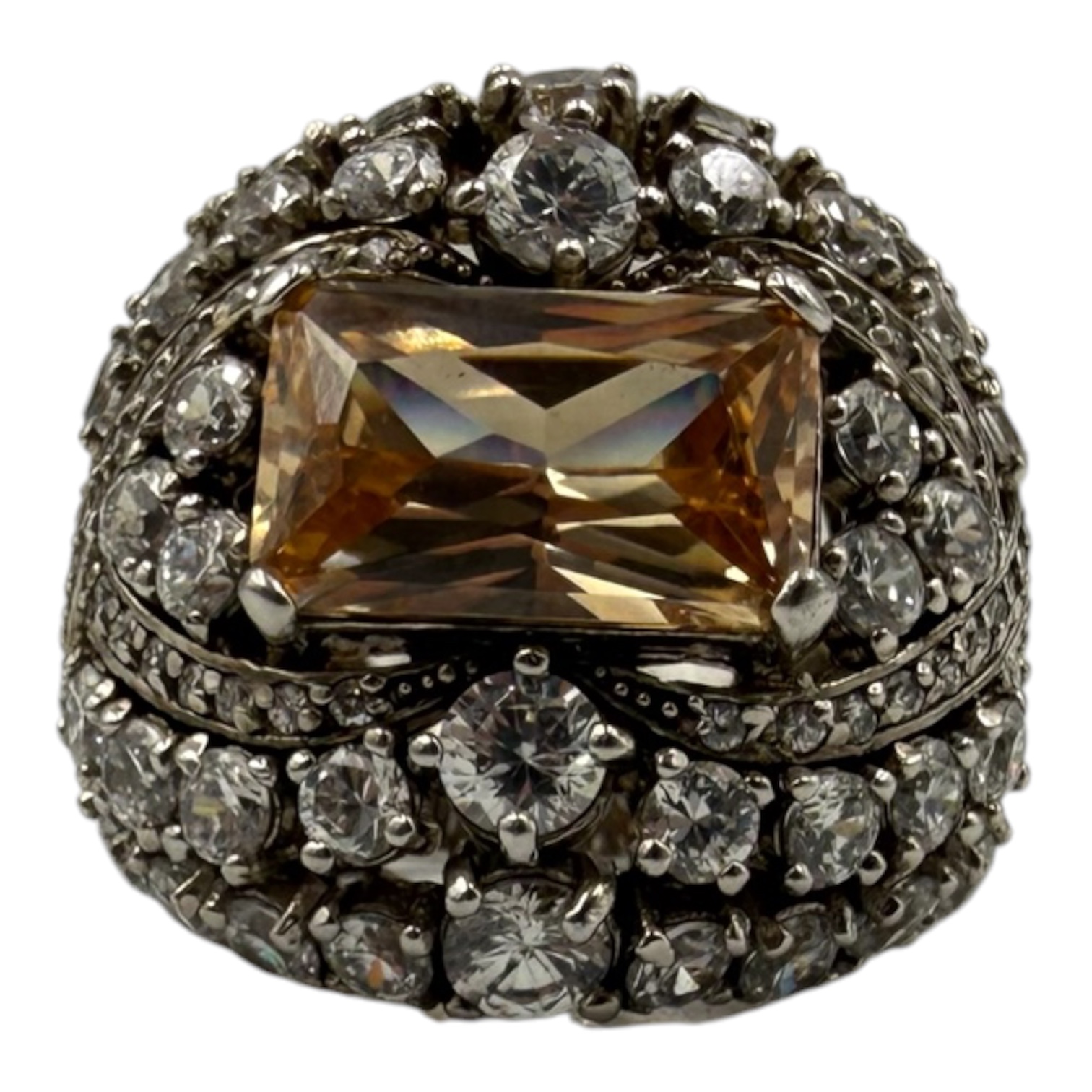 ST M BAGUE COCKTAIL EN ARGENT (925) ET ZIRCONIUMS JAUNE ET BLANCS PB 19.85 GR