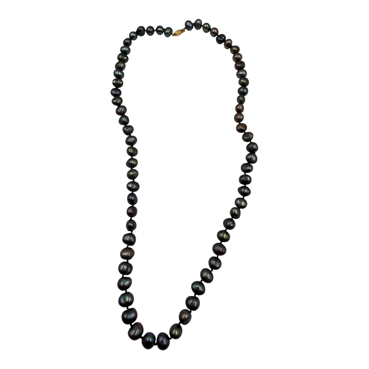 COLLIER 66 PERLES DE CULTURE D EAU DOUCE BAROQUES PEACOCK FERMOIR OR (750)