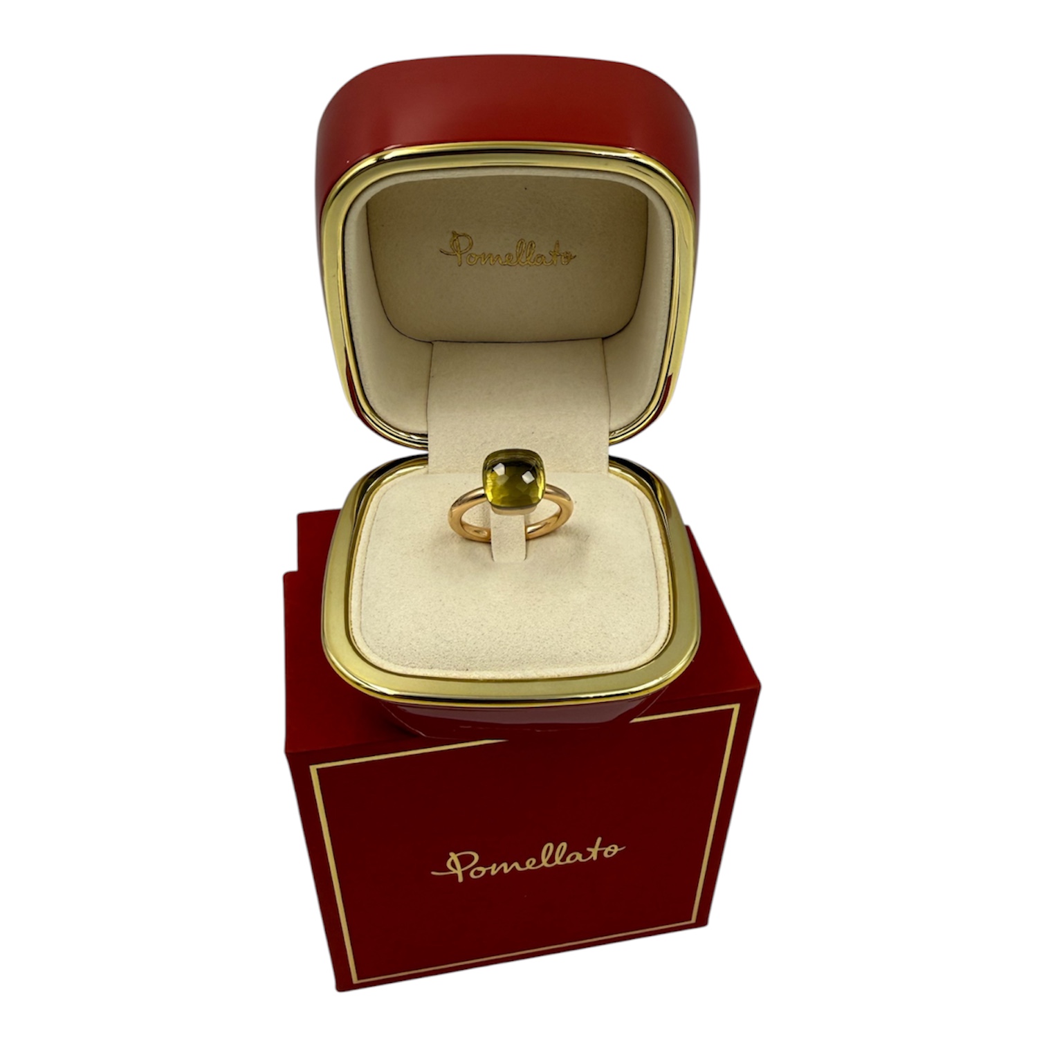 POMELLATO BAGUE NUDO OR BLANC ET ROSE LEMON QUARTZ (GA9KC) + CERTIF. + ECRIN