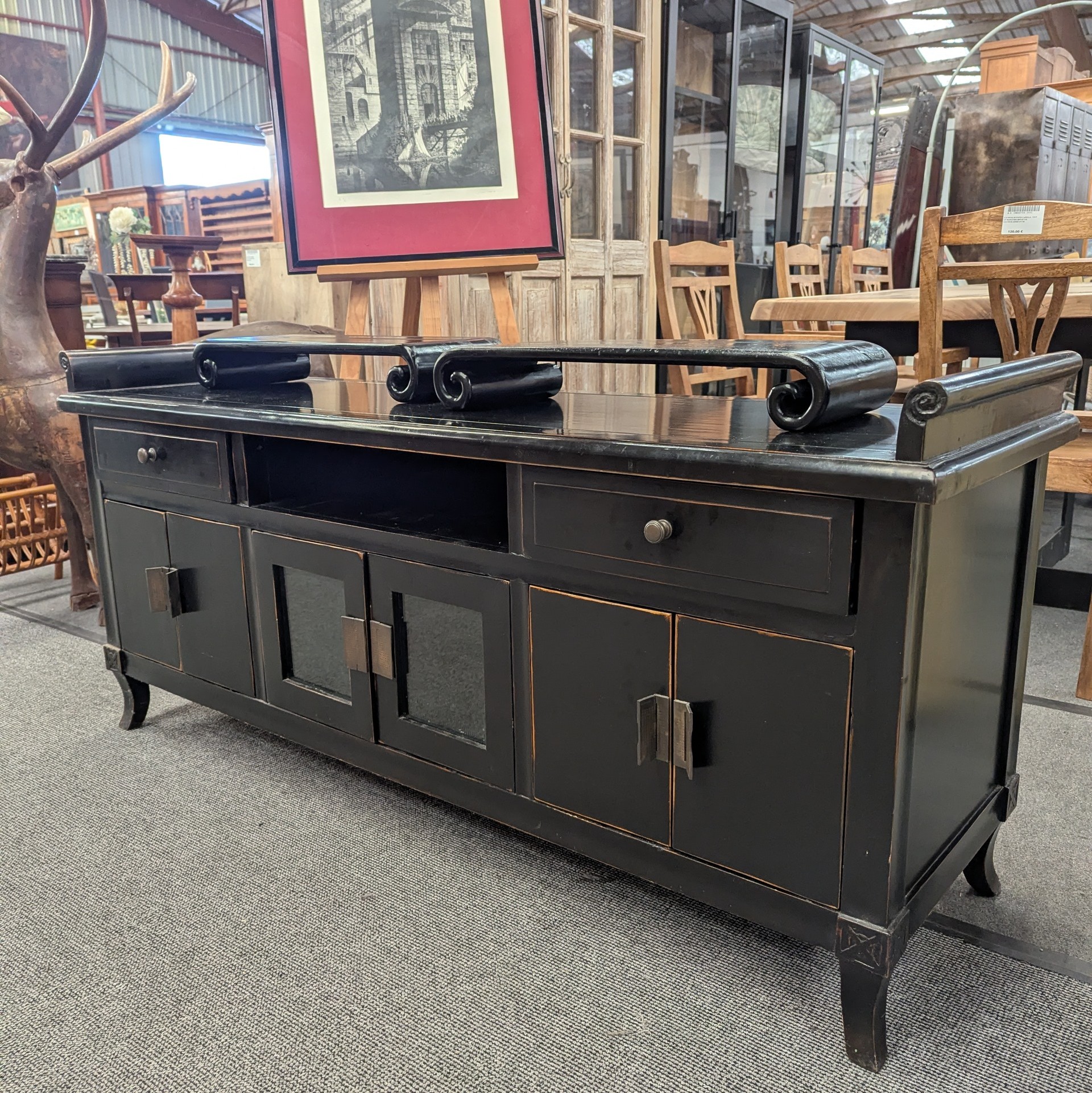 MEUBLE BAS 6 PORTES + 2 TIROIRS + NICHE 160/73/51 CM DE STYLE CHINOIS