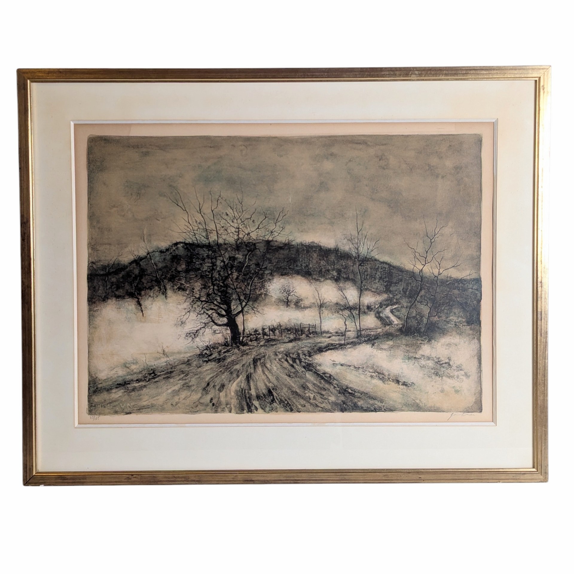 BERNARD GANTNER LITHOGRAPHIE PAYSAGE D HIVER 91 x 71 CM