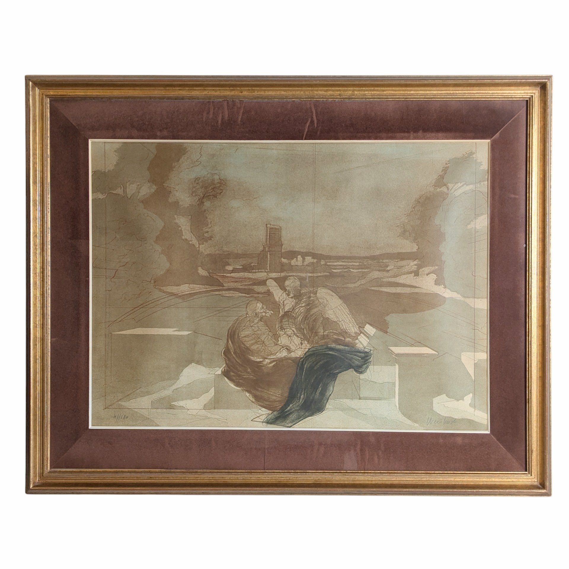 CLAUDE WEISBUCH GRANDE LITHOGRAPHIE LA DISCUSSION 98 x 78 CM