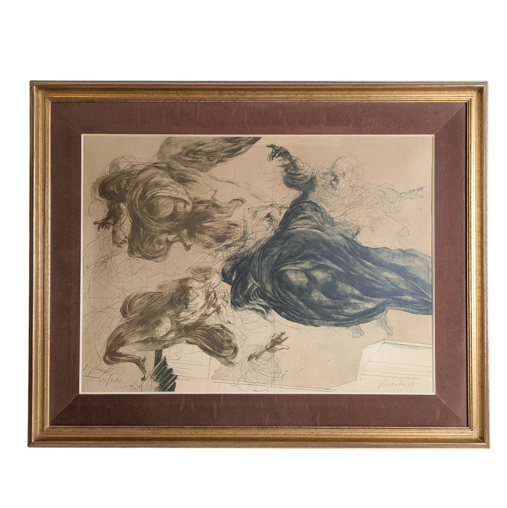 CLAUDE WEISBUCH GRANDE LITHOGRAPHIE LA FIN DU MONDE 98 x 78 CM