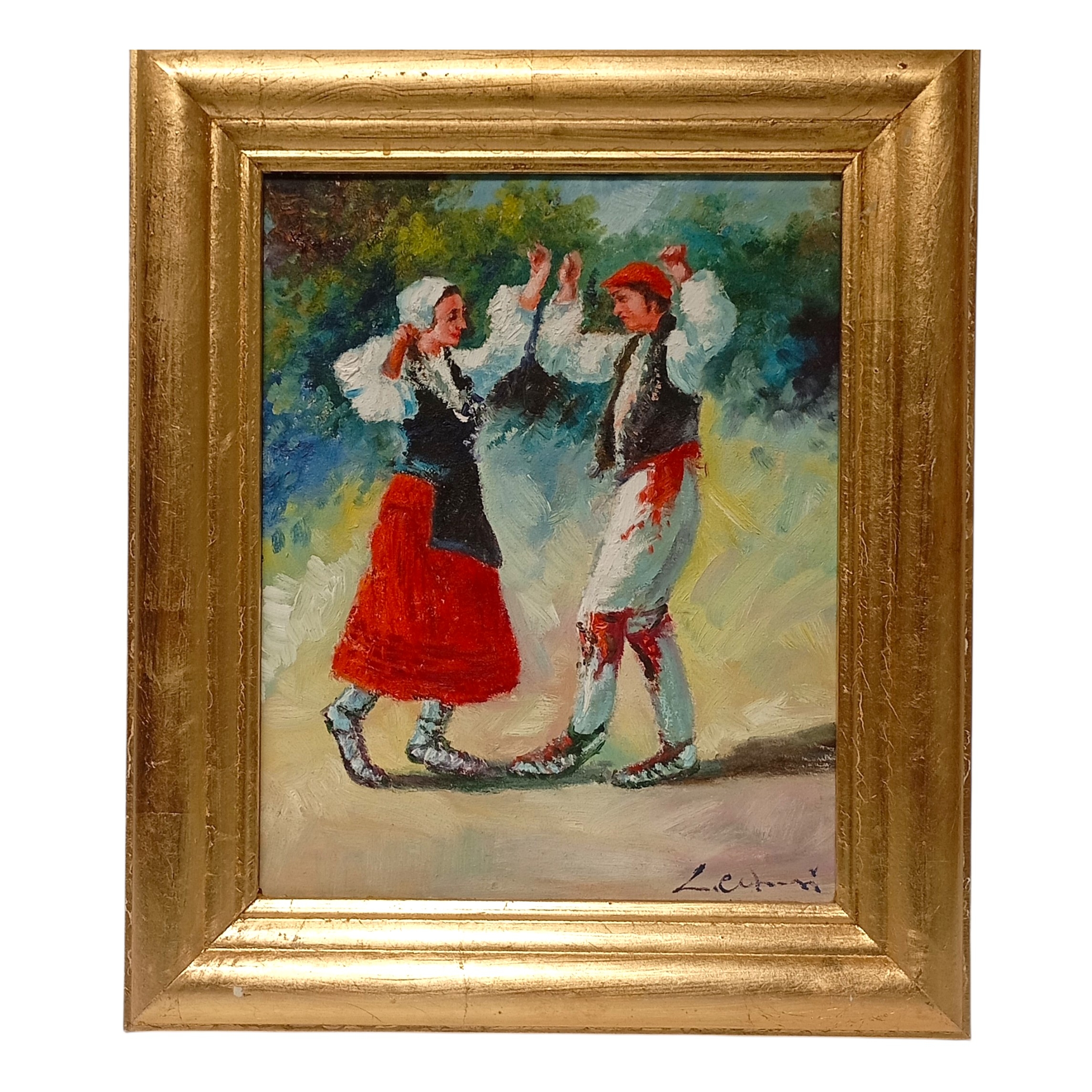 HST LE COUPLE DE DANSEURS BASQUES 55 x 46 CM