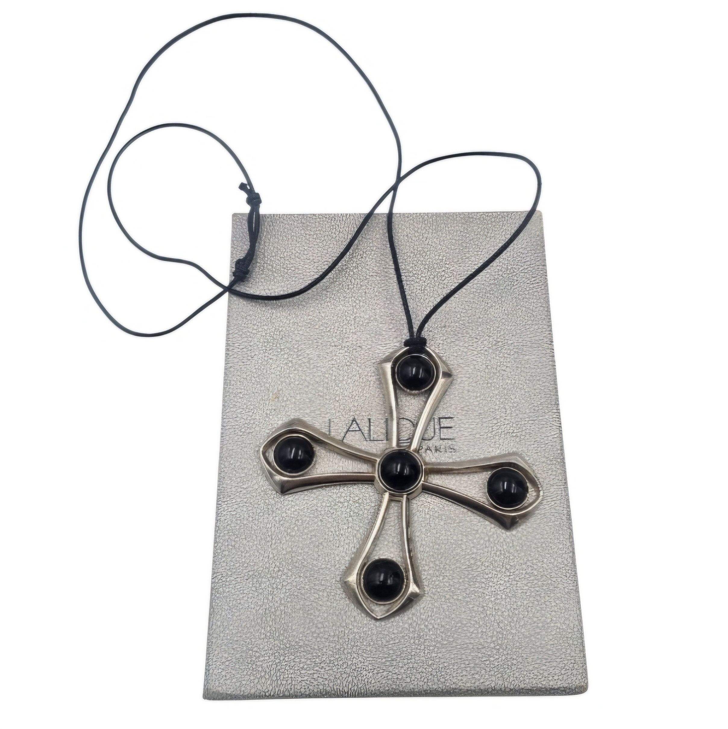 LALIQUE PENDENTIF CROIX OSMOSE GM EN ARGENT (MINERVE) CRISTAL NOIR PB 56.95 GR