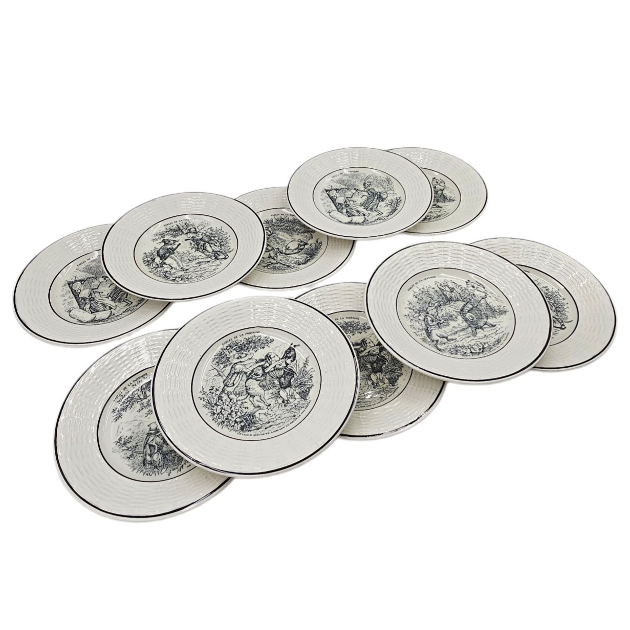 DIGOIN SARREGUEMINES 10 ASSIETTES PARLANTES LES FABLES DE LA FONTAINE