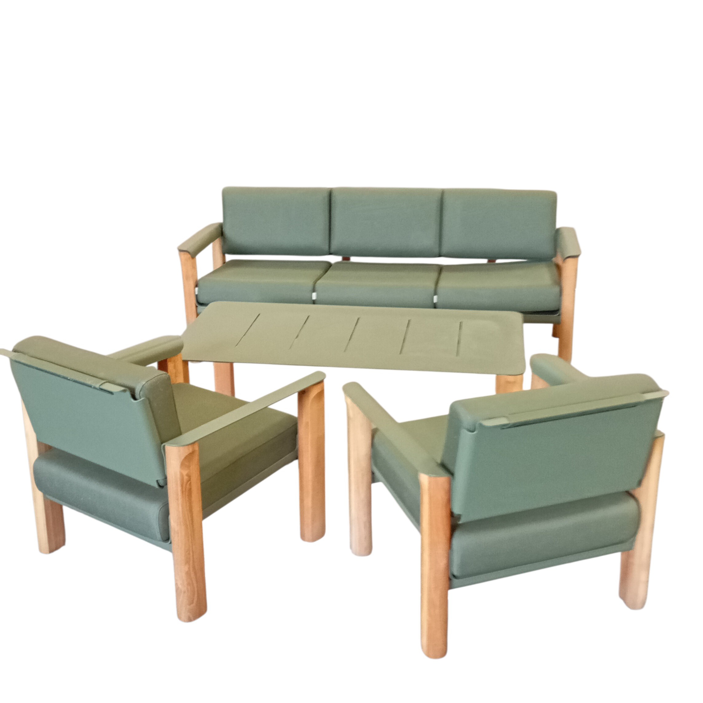 BELVEO SALON DE JARDIN 5 PLACES PIANO PIANO VERT OLIVE AVEC TABLE BASSE  