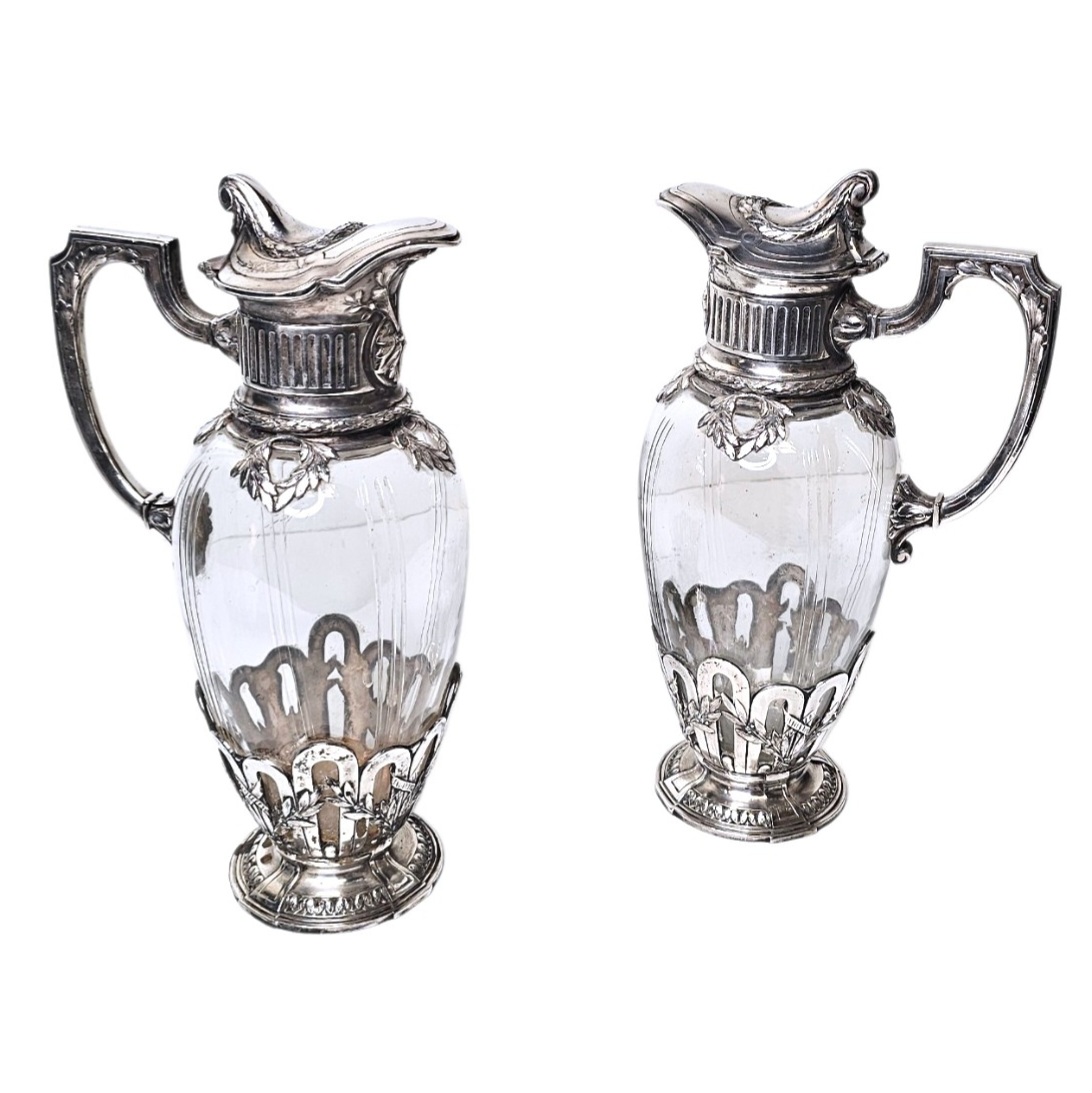 GALLIA PAIRE D AIGUIERES EN METAL ARGENTE ET CRISTAL