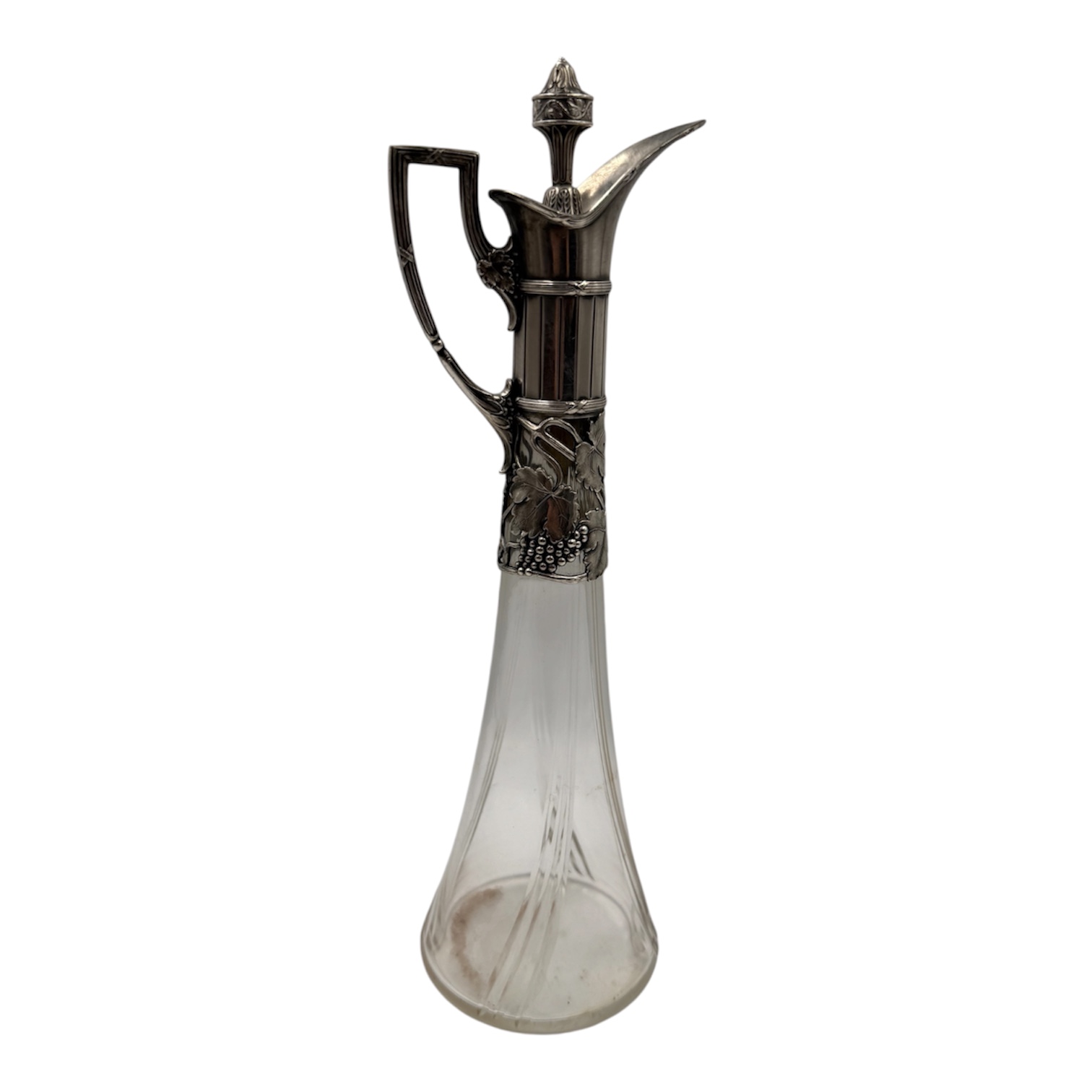 WMF AIGUIERE ART NOUVEAU EN METAL ARGENTE ET CRISTAL A DECOR DE RAISINS