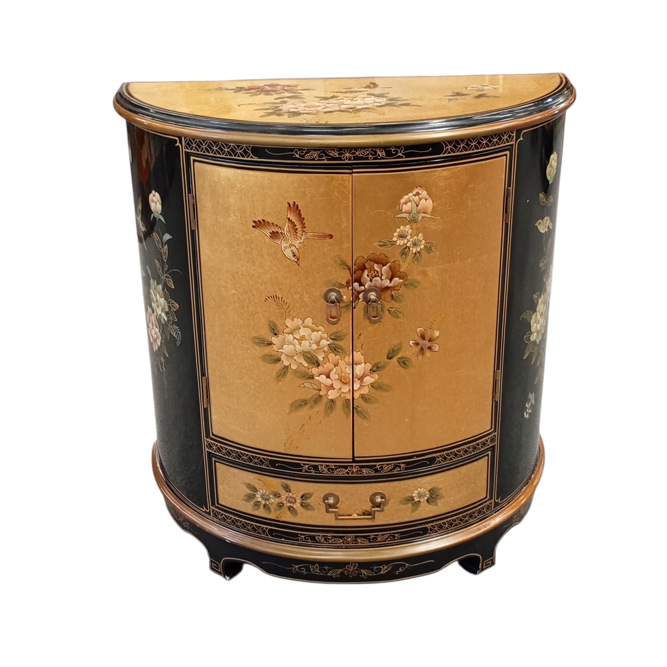 MEUBLE ORIENTAL DEMI LUNE A DECOR DE FLEURS 77 x 70 x 35 CM