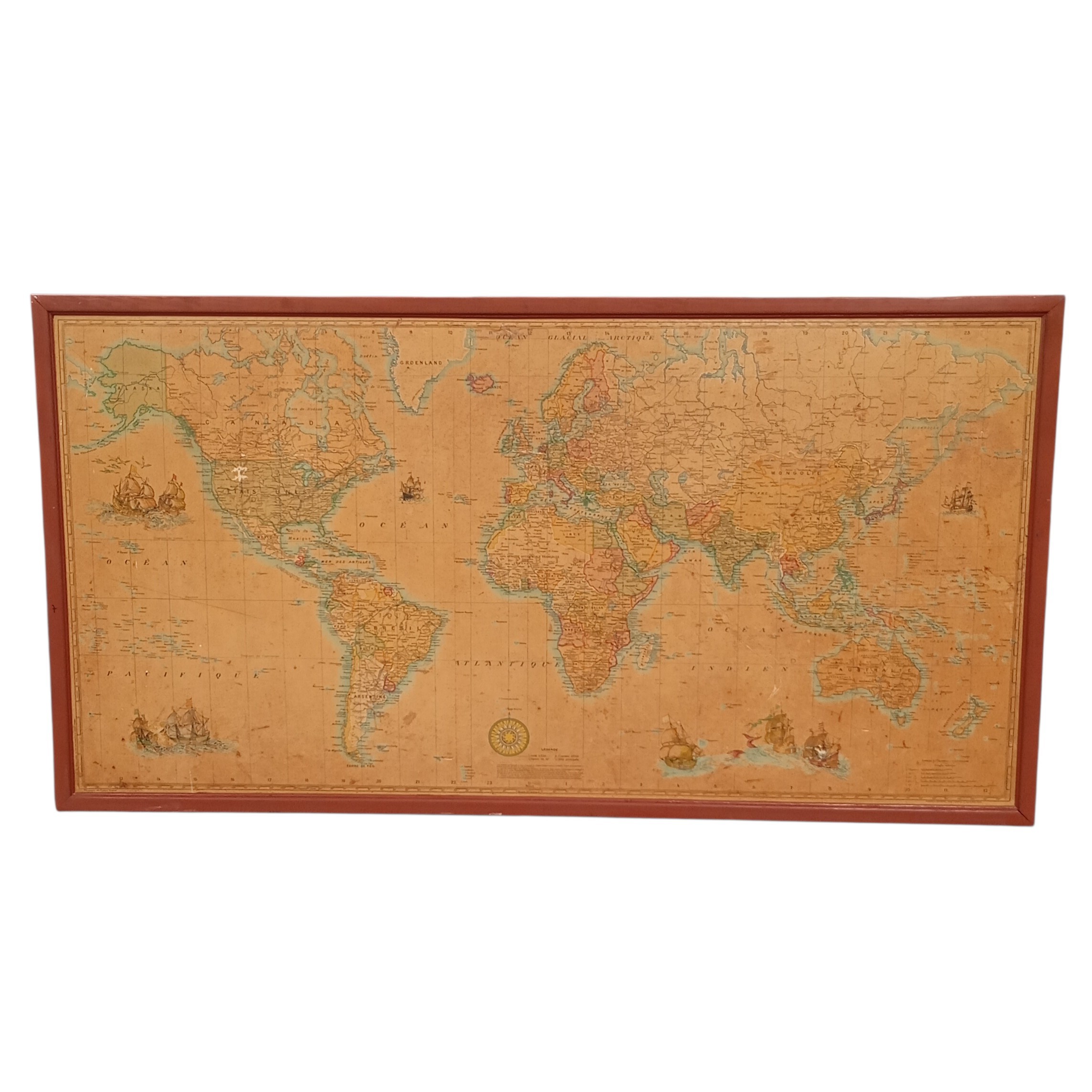 GIRARD ET BARRERE GRAND PLANISPHERE ANNEES 40 198 x 103 CM