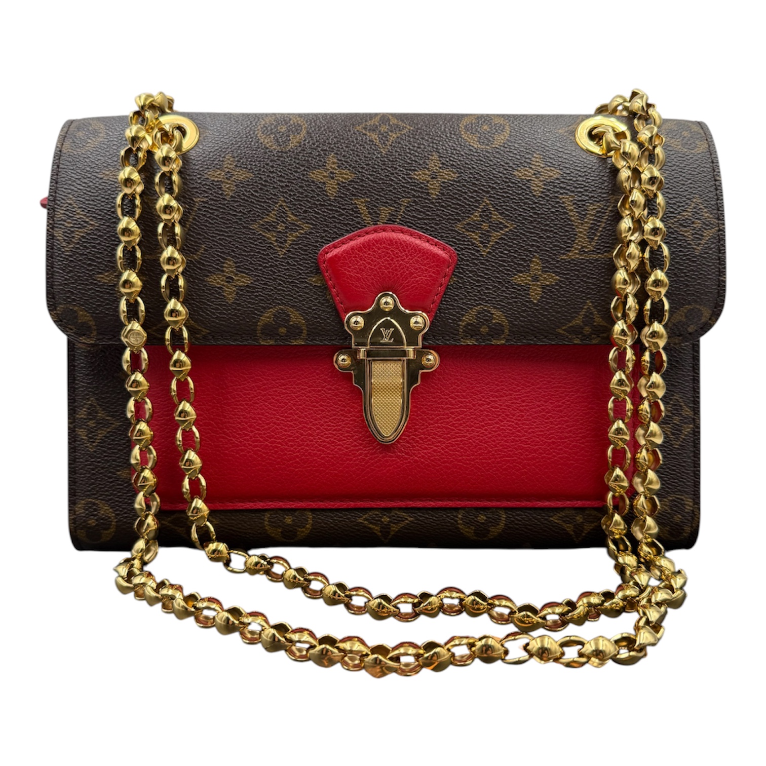 LOUIS VUITTON SAC VICTOIRE (AH3188) TOILE MONOGRAM ET CUIR VEAU ROUGE + DUSTBAG