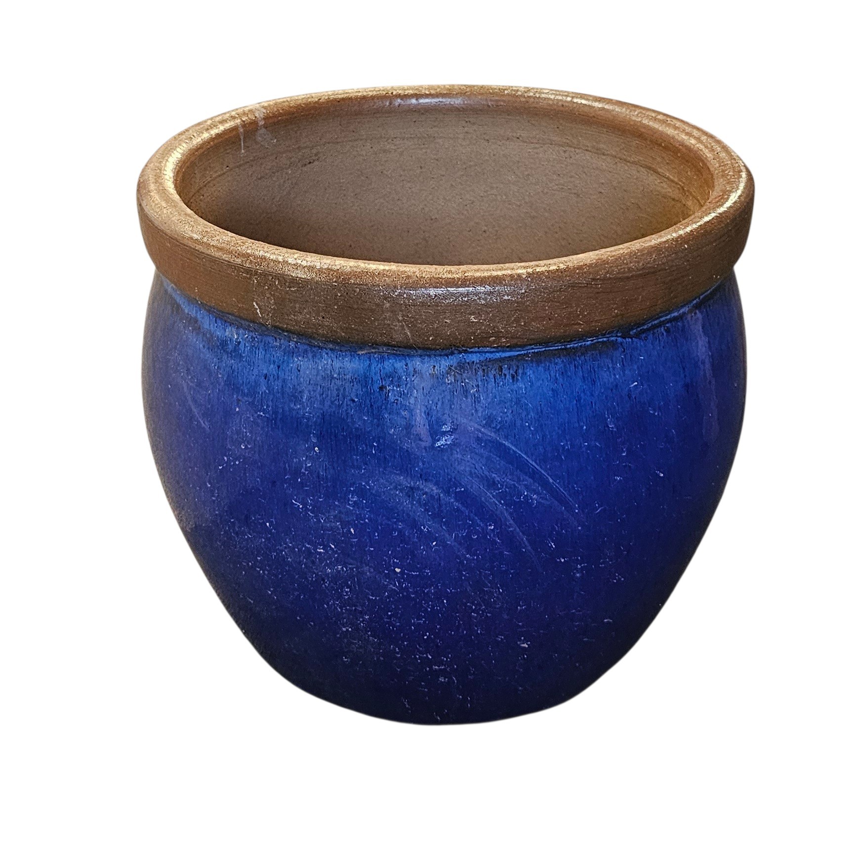 IMPORTANT POT DE FLEURS EN TERRE CUITE EMAILLEE BLEUE