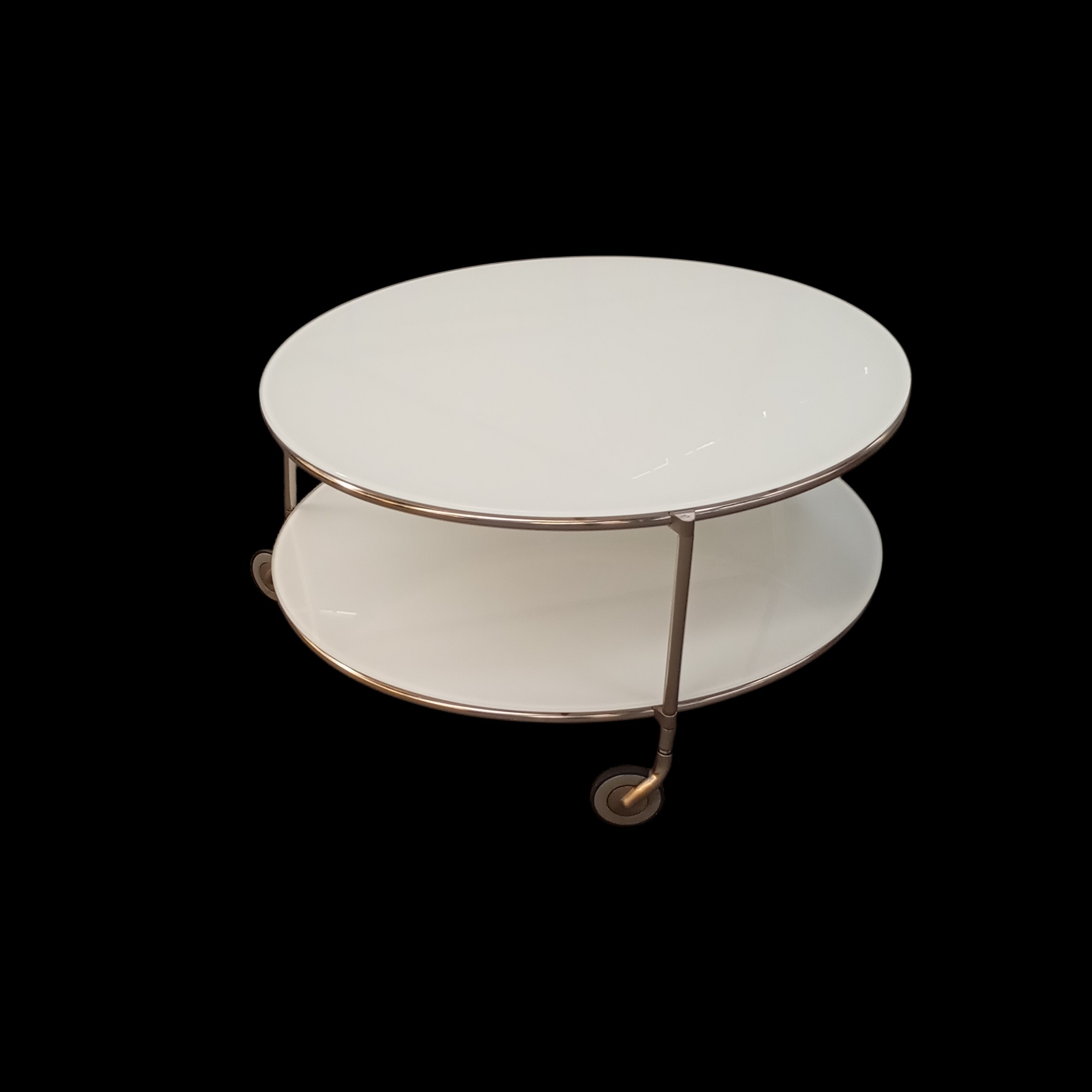 TABLE BASSE RONDE CONTEMPORAINE 2 PLATEAUX BLANC EN VERRE 