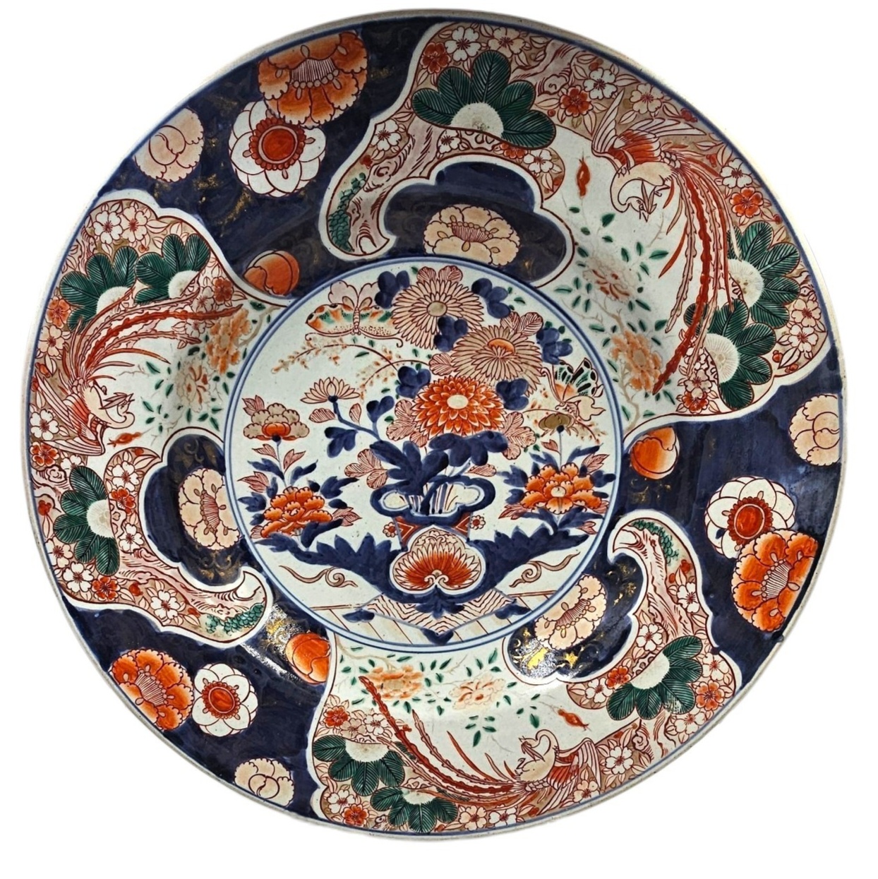 IMPORTANT PLAT DECOR IMARI ILE DE KYUSHU FABRI. ARITA 55CM PERIODE EDO XVIII