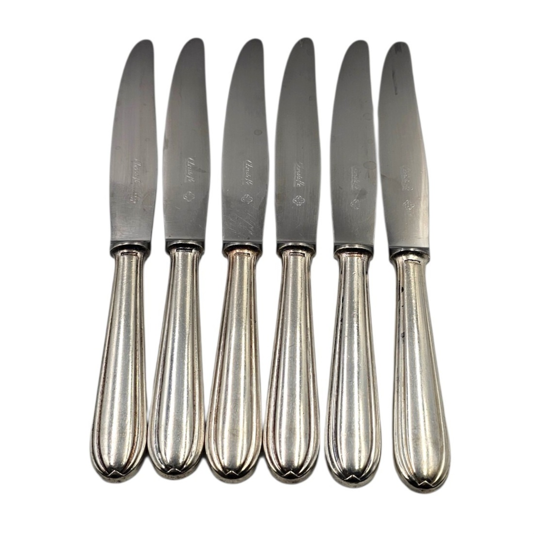 CHRISTOFLE PRINTANIA 6 COUTEAUX DE TABLE EN METAL ARGENTE