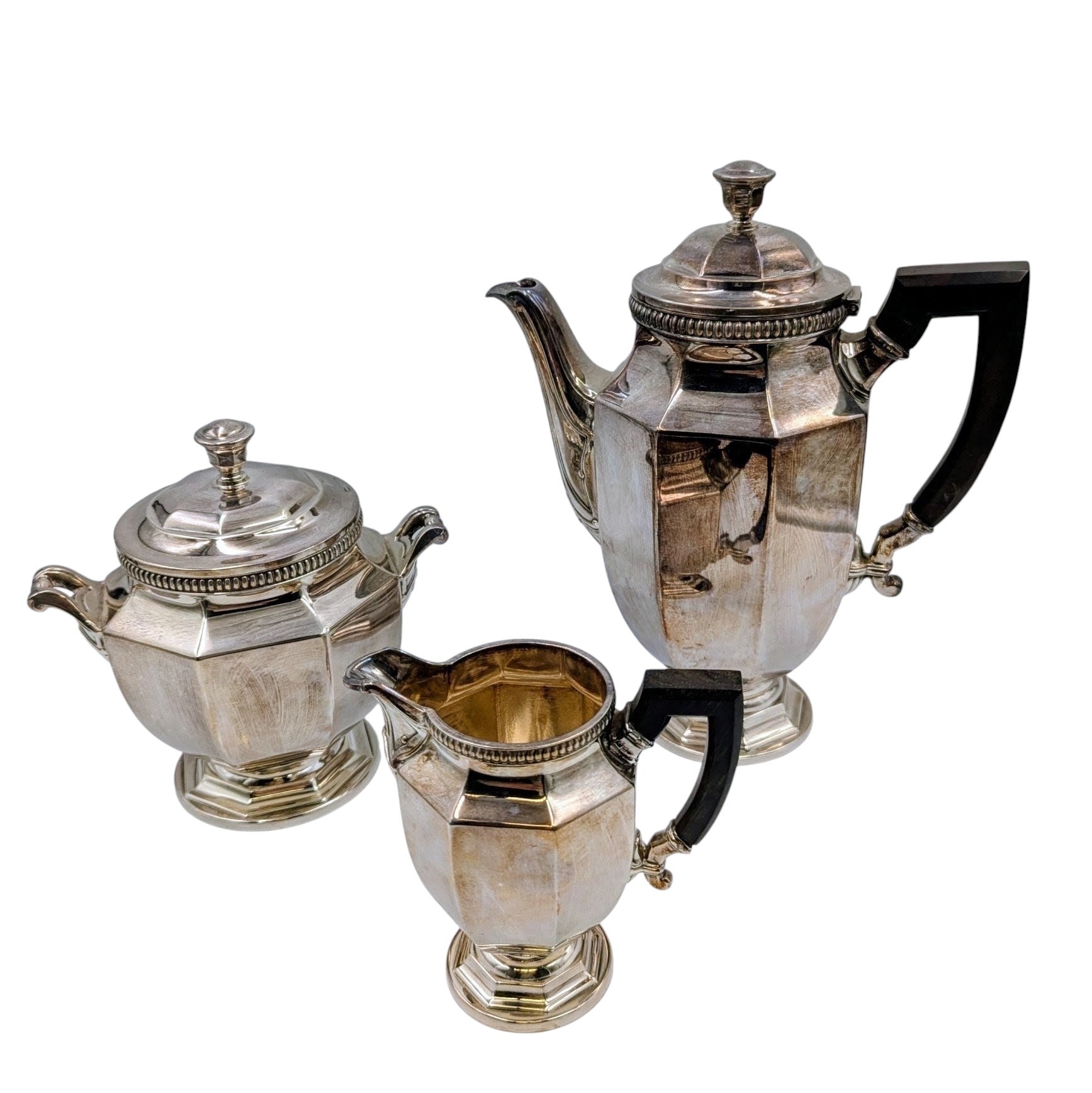 CHRISTOFLE COLL. GALLIA 3 PIECES DE FORME ART DECO EN METAL ARGENTE