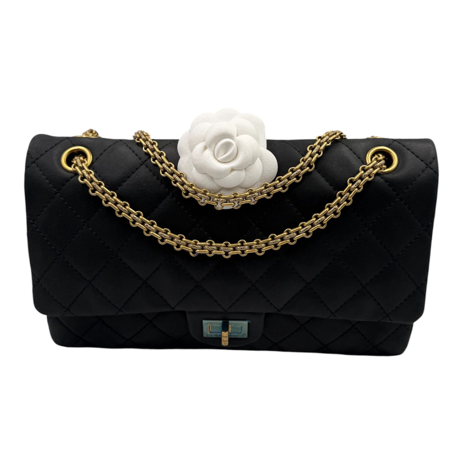 CHANEL SAC 2.55 CUIR VEAU MAT NOIR (223) BIJ METAL DORE VIEILLI 2016-17 DB BOITE