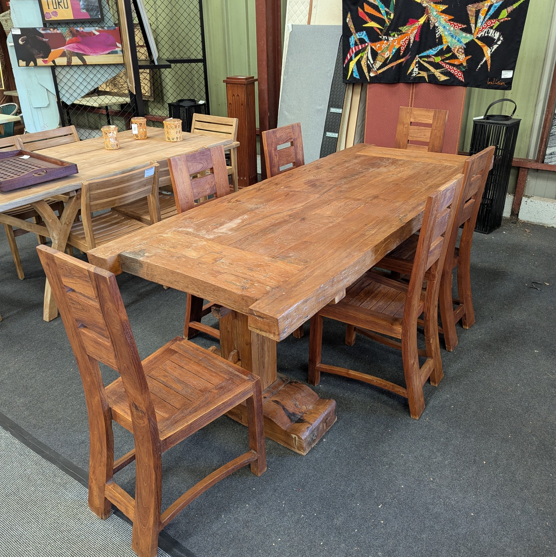 GRANDE TABLE DE REPAS 230/81/90 CM + 6 CHAISES EN ACACIA 