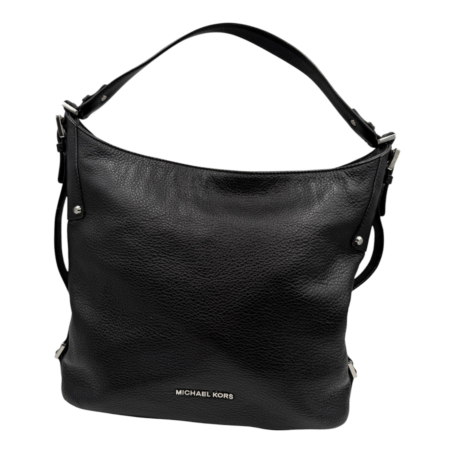 MICKAEL KORS SAC PORTE EPAULE EN CUIR NOIR BIJOUTERIE ARGENTEE