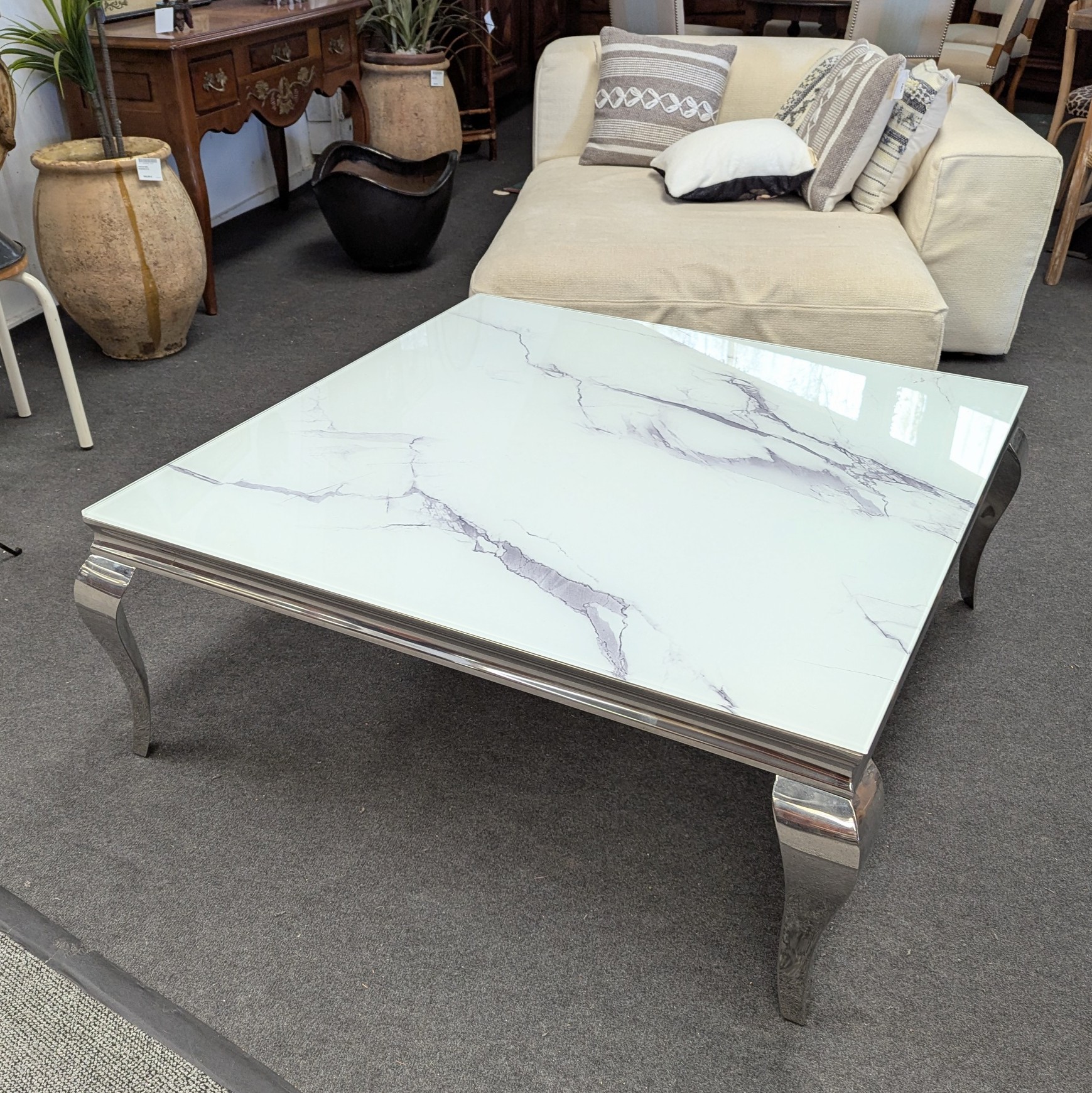 TABLE BASSE EFFET MARBRE 110/44/110 CM