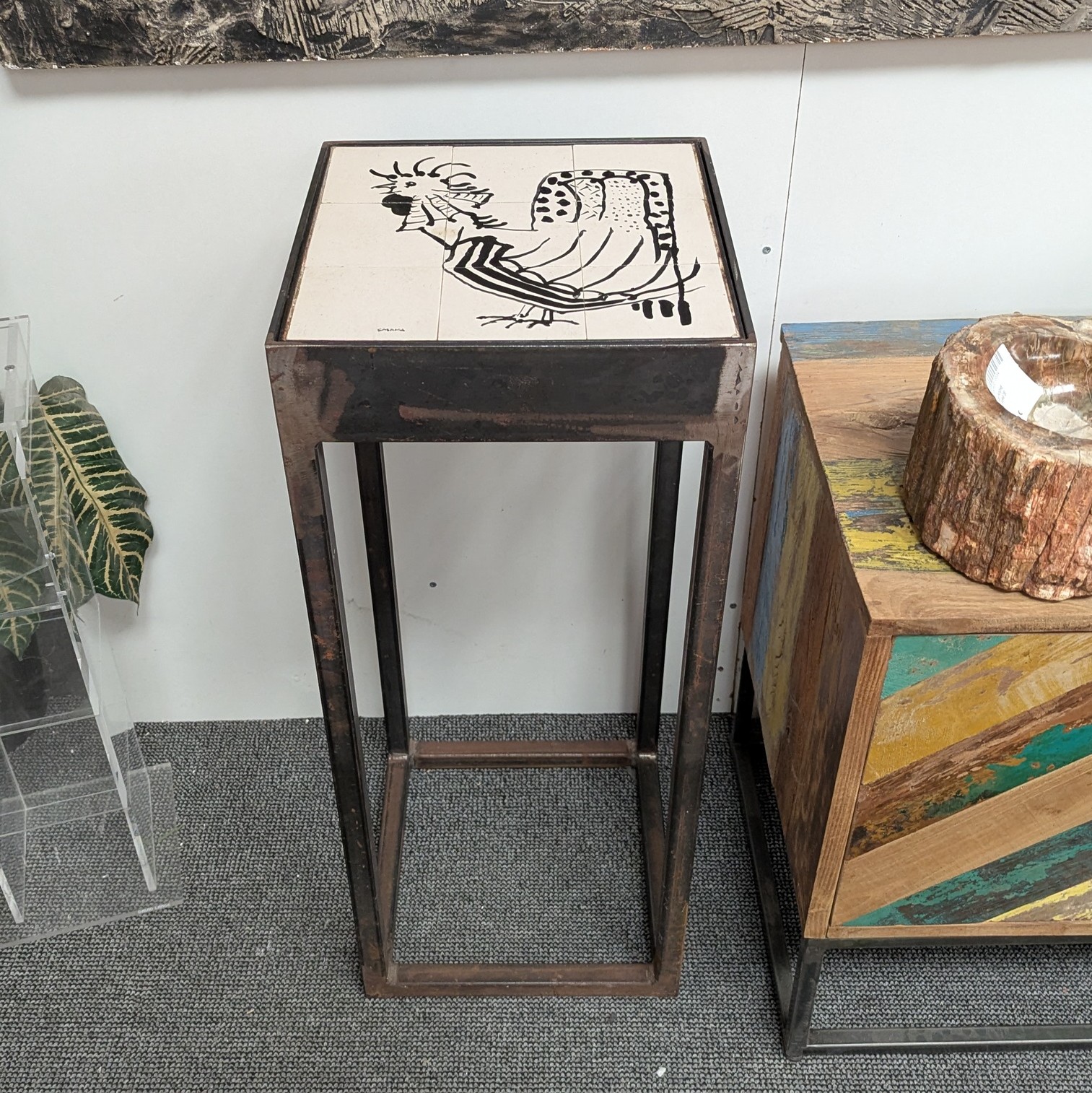 SELLETTE METAL PLATEAU DECOR COQ DE CASAMA 32/80/32 CM