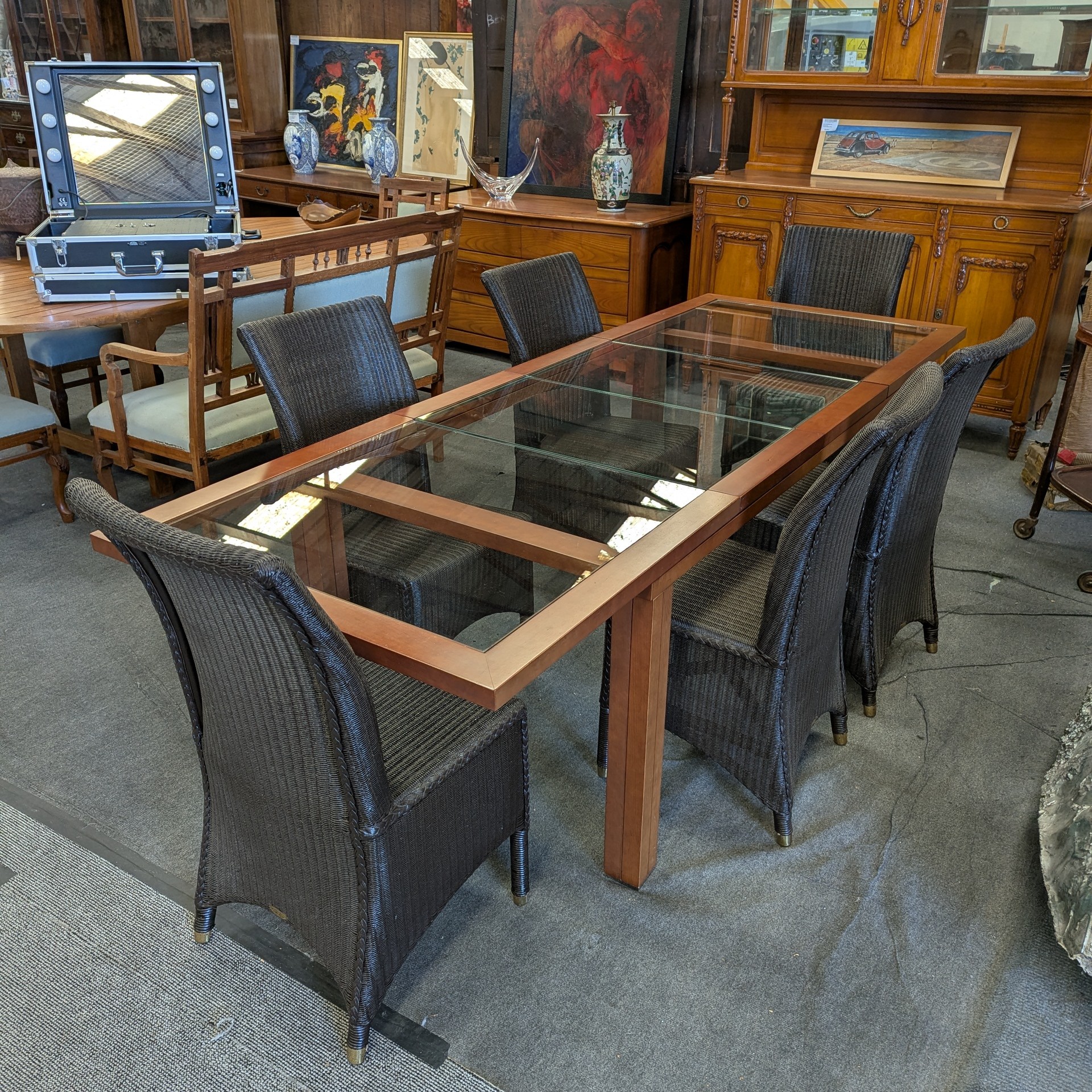 TABLE ROCHE BOBOIS PLATEAU VERRE 2 ALLONGES 160 CM PLUS 90 CM