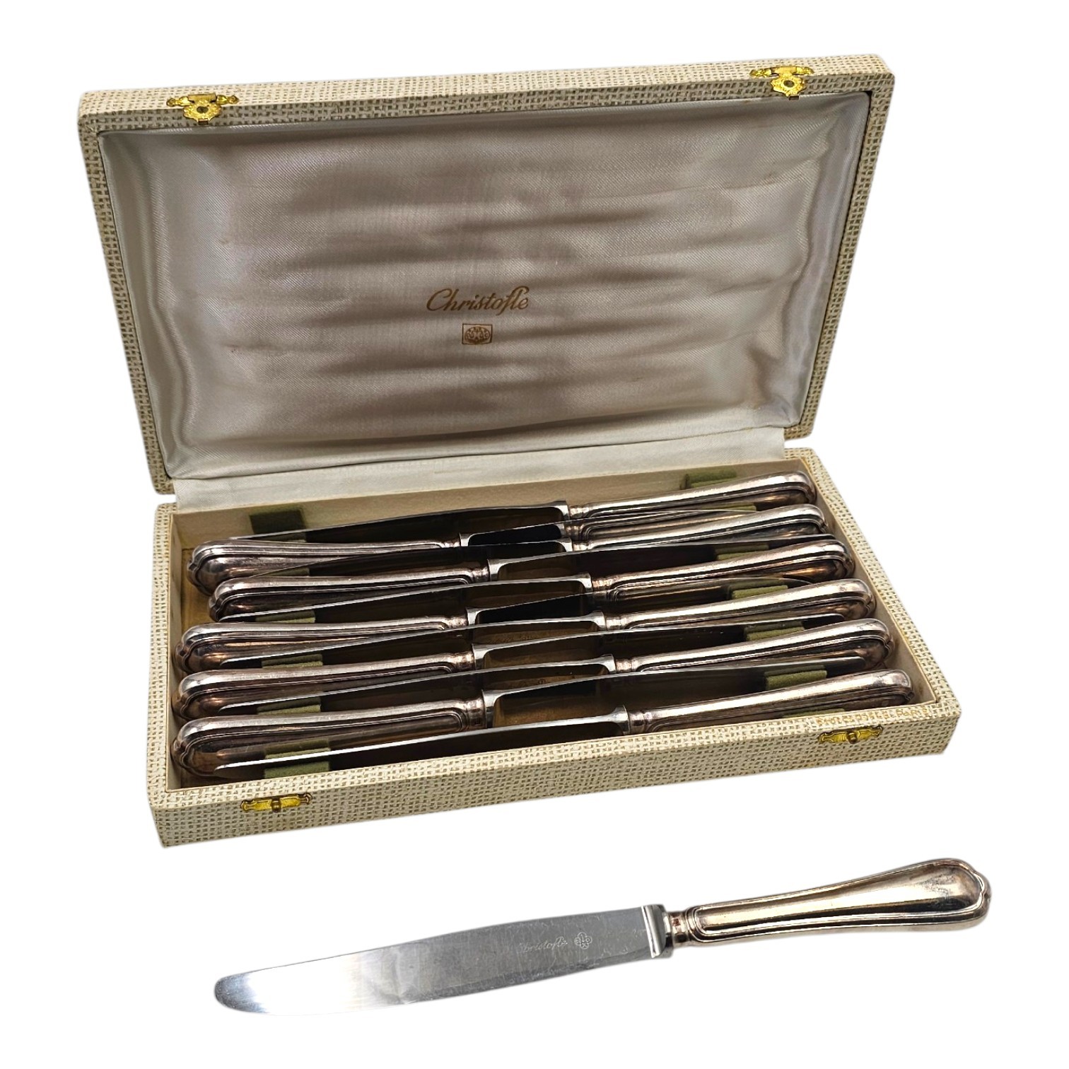 CHRISTOFLE SPATOURS 12 COUTEAUX DE TABLE EN METAL ARGENTE 