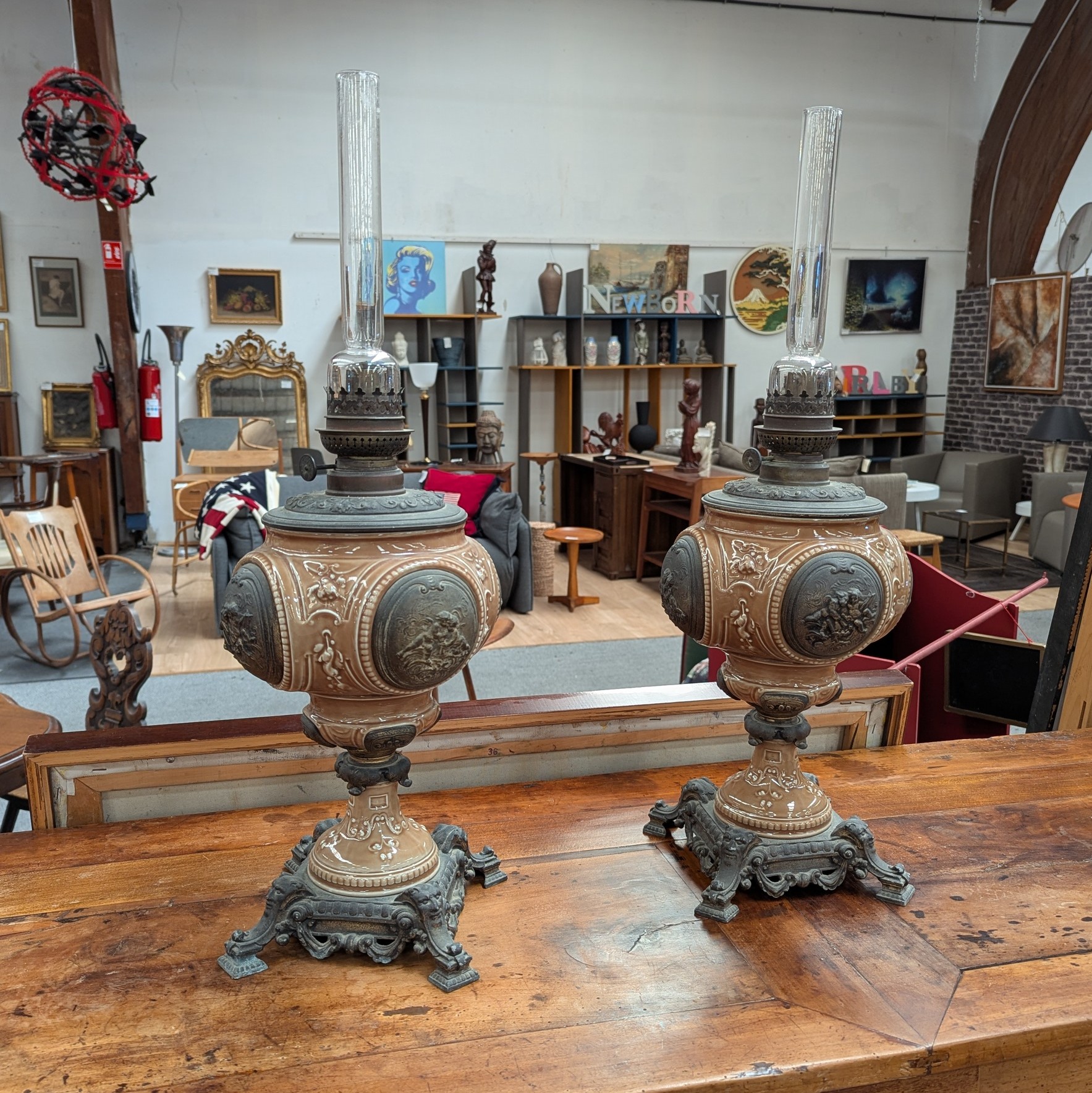 PAIRE DE LAMPES A PETROLE NAPOLEON III