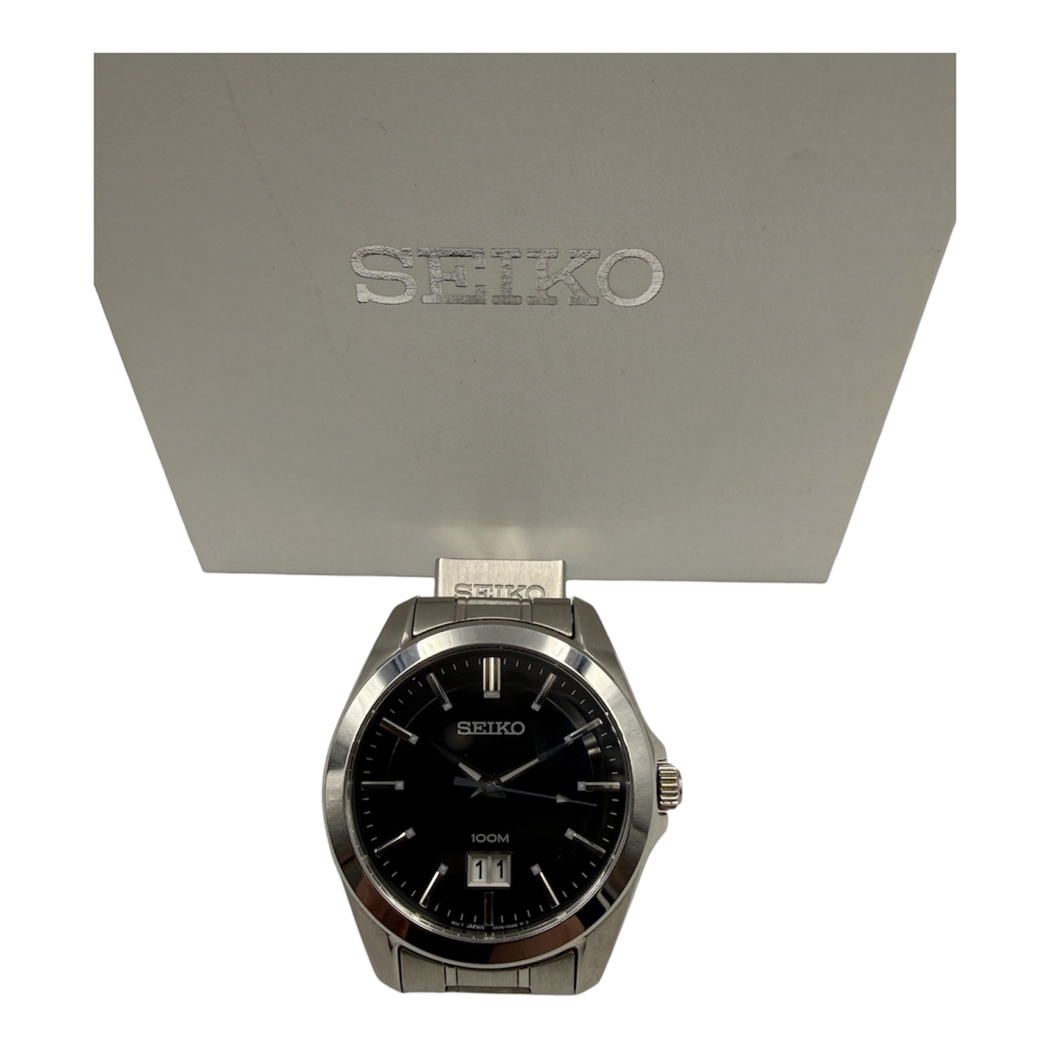 SEIKO MONTRE CLASSIQUE NEO BIG DATE MVT QUARTZ JAP. (266672) + MAILLON + ECRIN