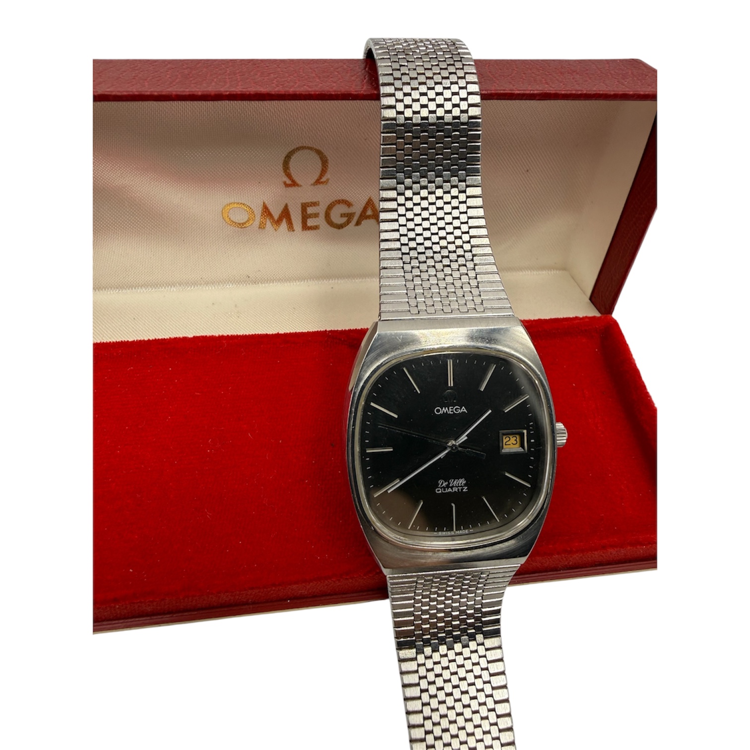 OMEGA MONTRE DE VILLE BOITIER TV DIAL EN ACIER CIRCA 1970-80 EN L ETAT + ECRIN