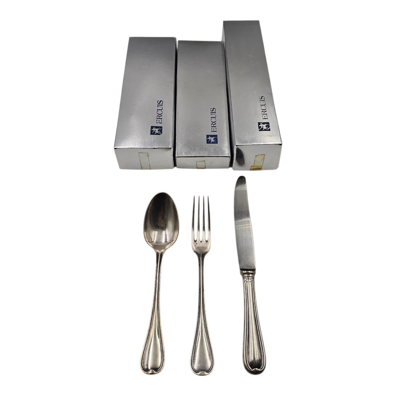 ERCUIS AUTEUIL 9 COUVERTS DE TABLE (27 PIECES) EN METAL ARGENTE + BOITE