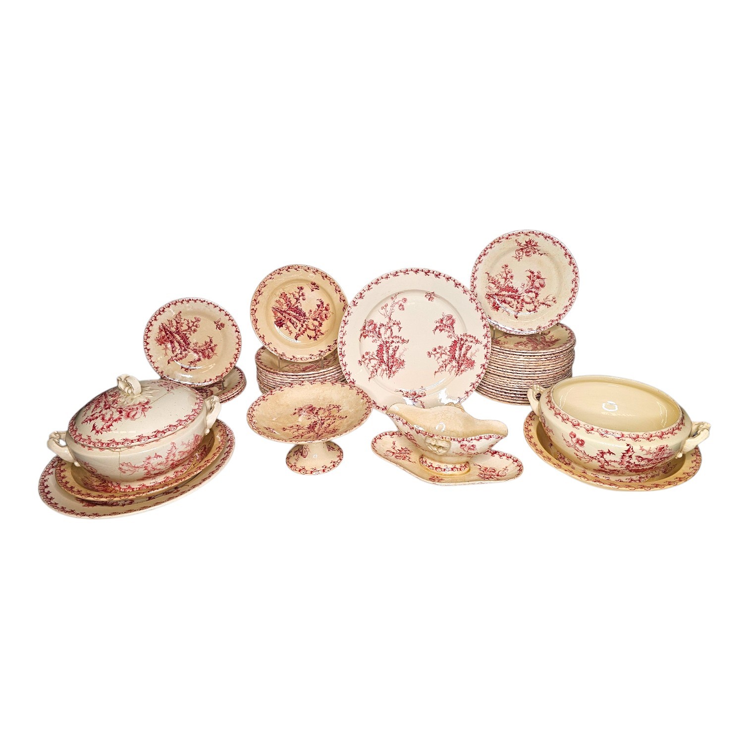 SERVICE DE TABLE CHARDONS 48 PIECES (22 PLATES 13 CREUES 5 DESERT) 