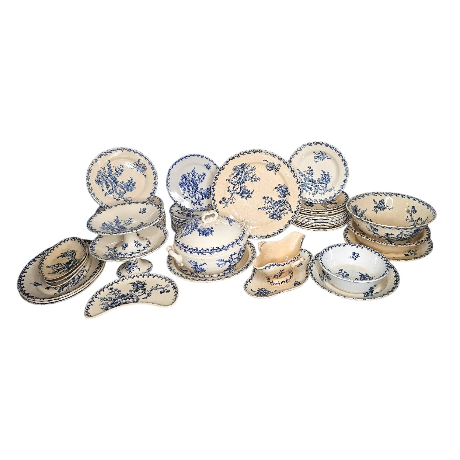 GIEN SERVICE  TABLE CHARDON 62 PIECES 17 PLATES 13 DESSERTS 14 CREUSES 18 PLATS 