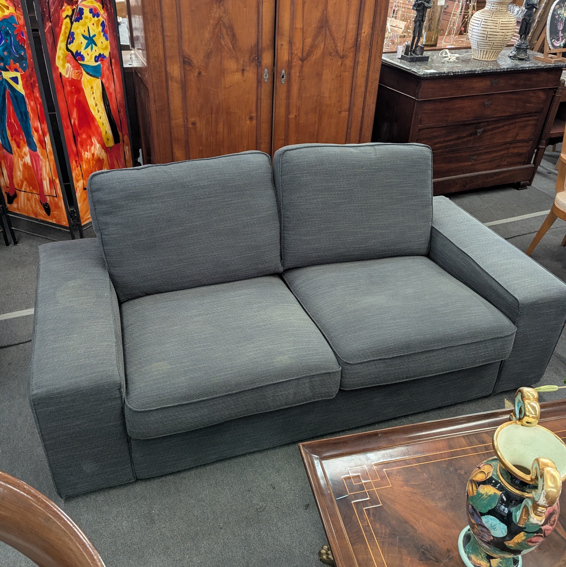 CANAPE 2 PLACES TISSU GRIS EN L ETAT 185 X 90