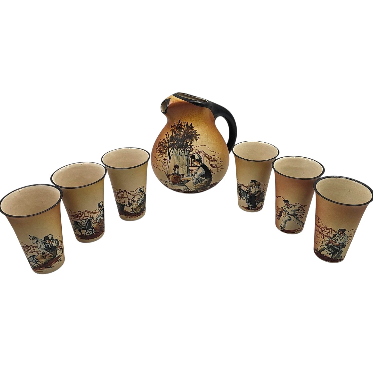 CIBOURE FISCHER SERVICE A SANGRIA 6 PERSONNES DECOR PORTRAITS BASQUES