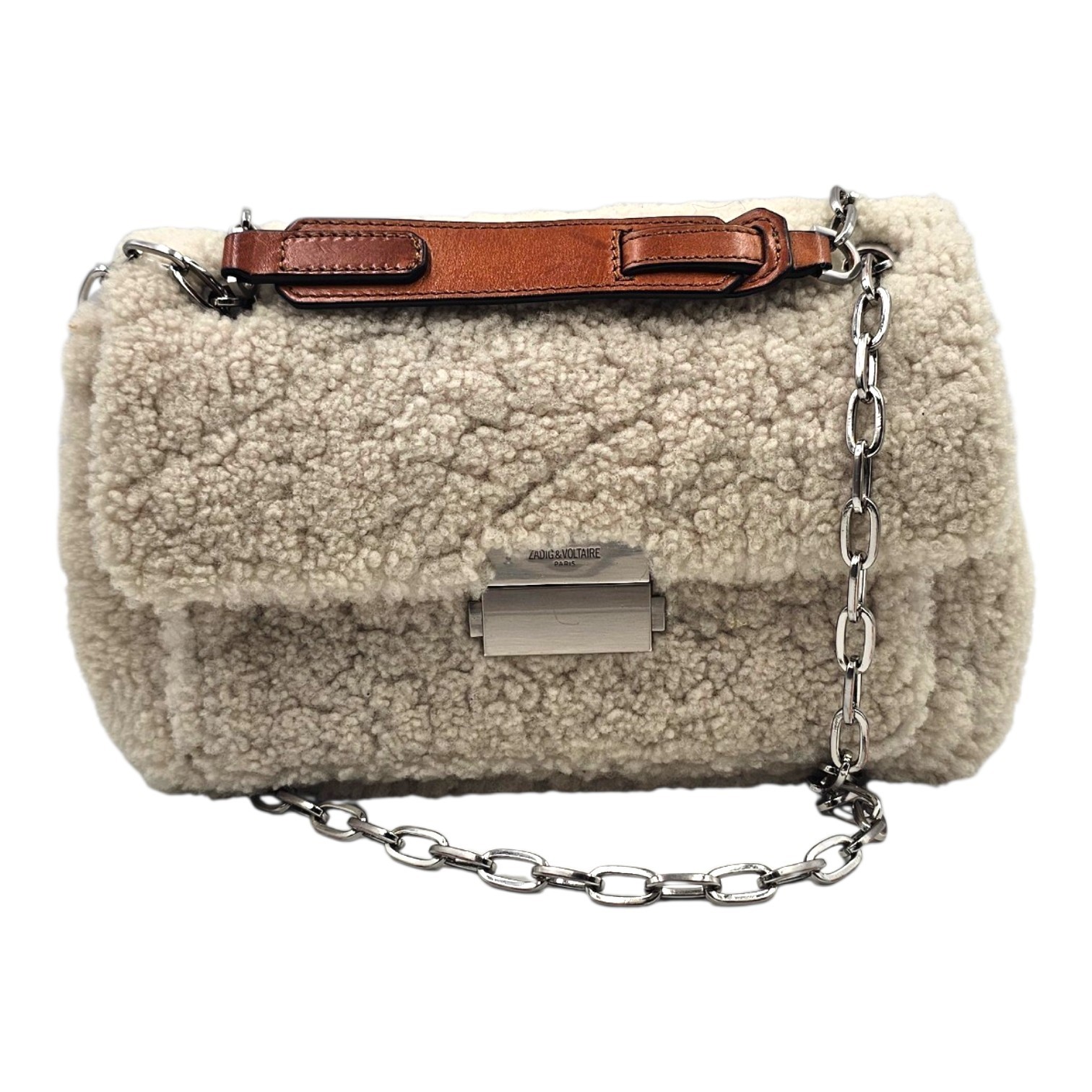 ZADIG & VOLTAIRE SAC ZIGGY EN PEAU DE MOUTON RETOURNE BANDOULIERE CHAINE ET CUIR