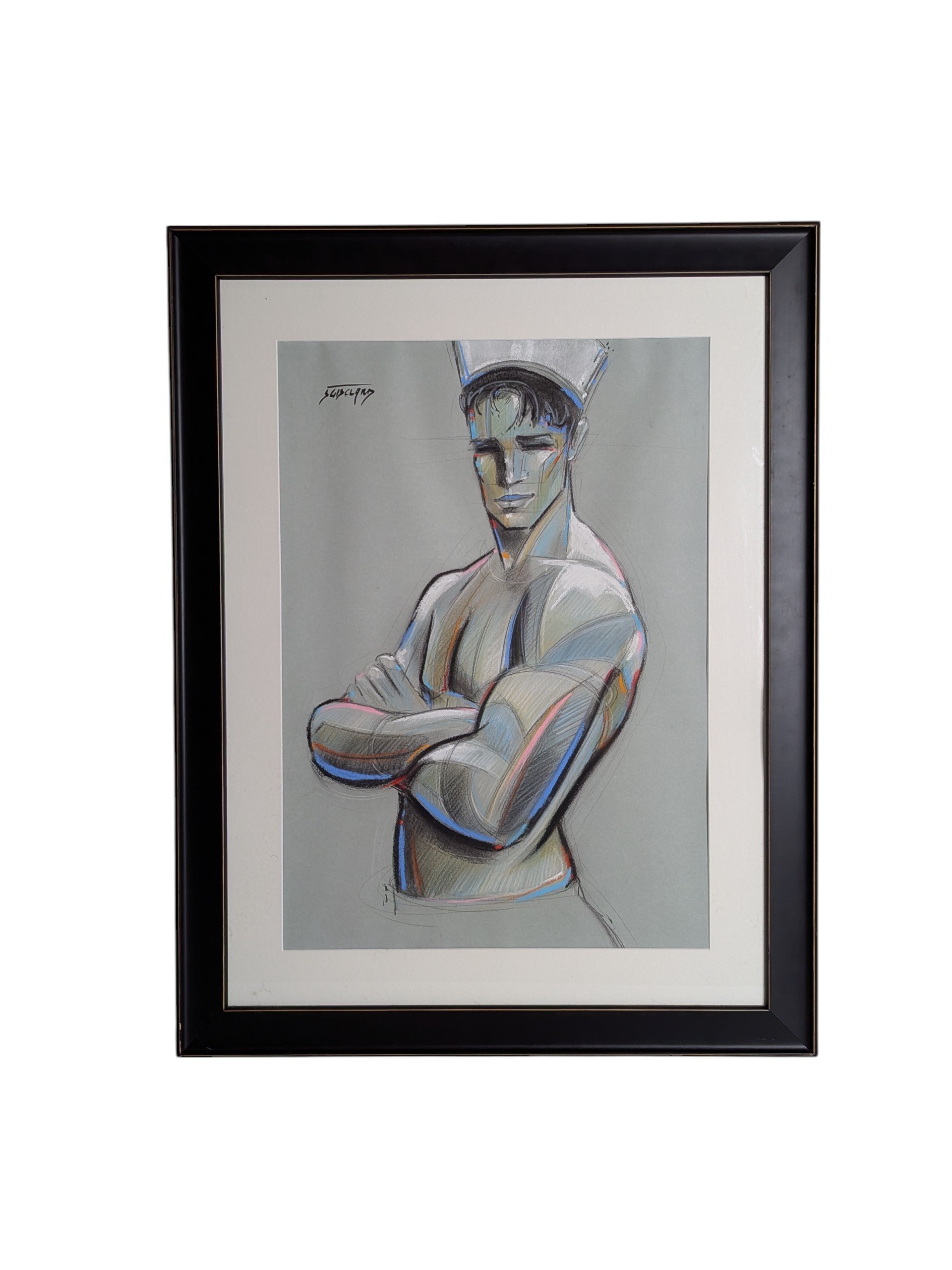 STEPHANE GISCLARD LE MARIN PASTEL 64 X 82 CM AVEC LE CADRE